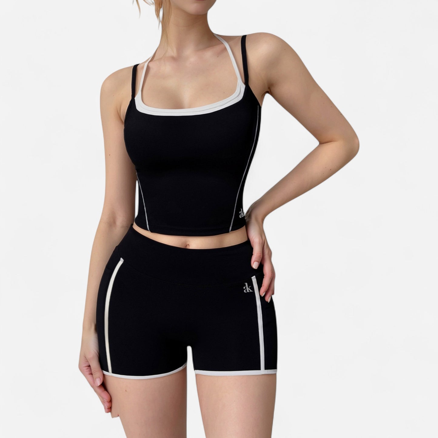 Anna-Kaci Active Women's Contrast Trim Cropped Tank Top with Square Neck and Spaghetti Straps