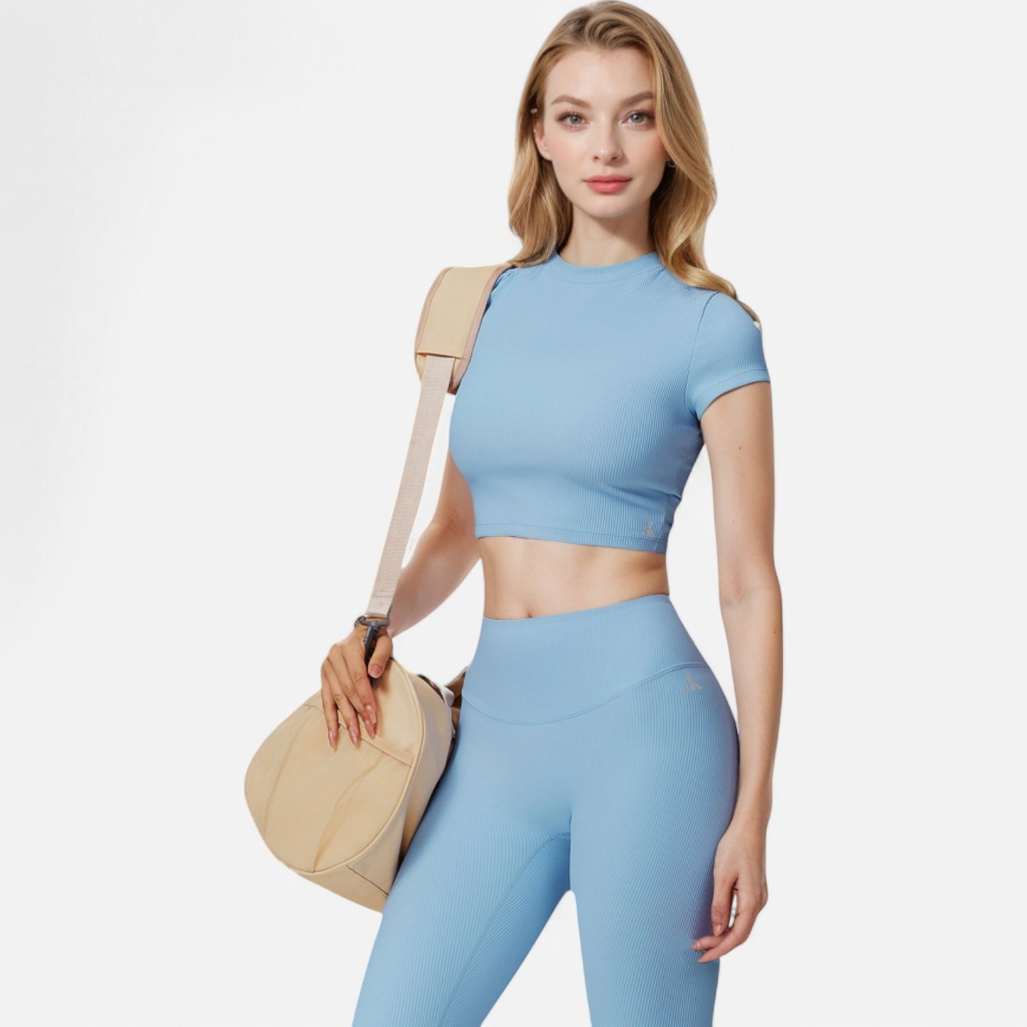 Anna-Kaci Active Women's Short Sleeve Ribbed Crop Top with Crew Neck and Stretch Fabric