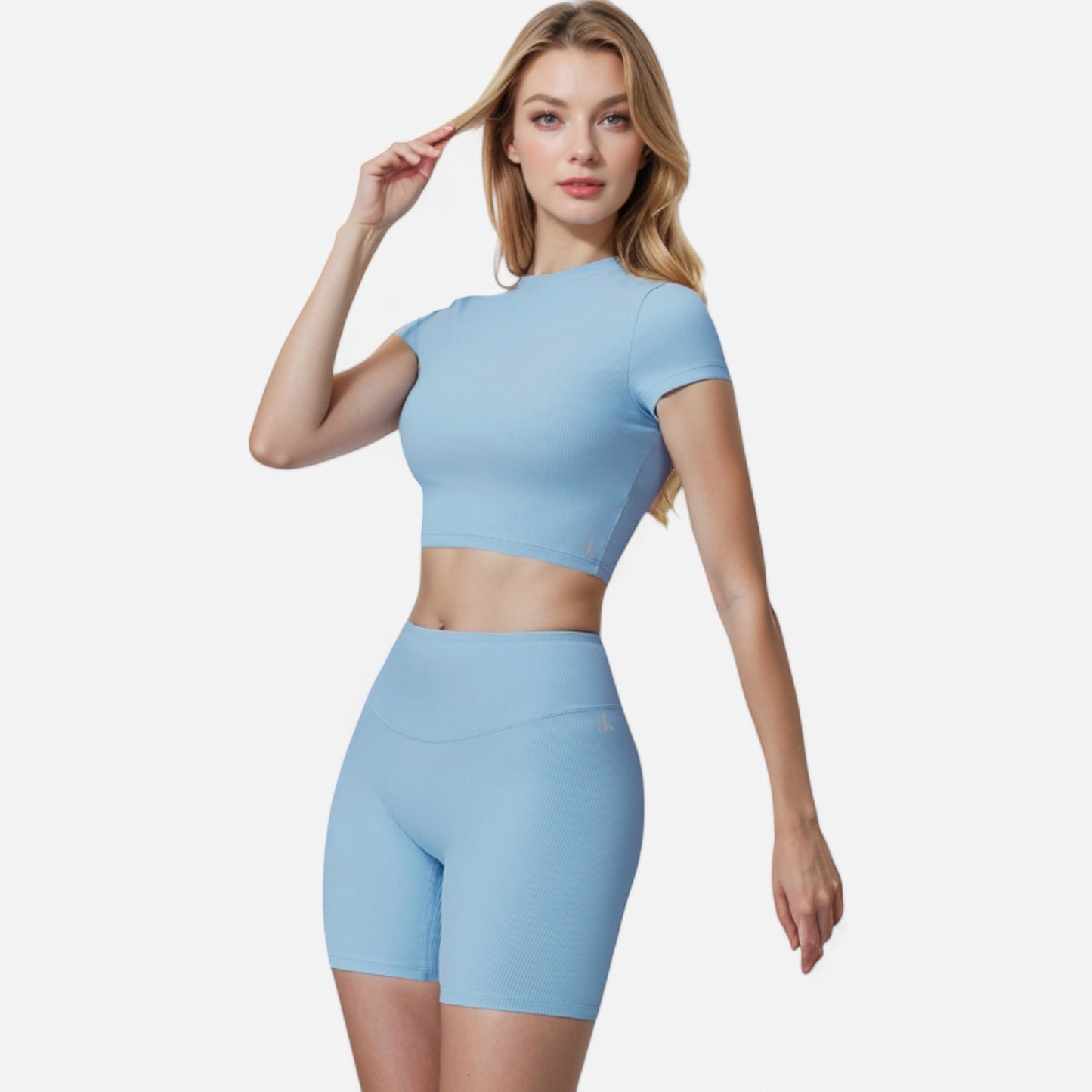 Anna-Kaci Active Women's Short Sleeve Ribbed Crop Top with Crew Neck and Stretch Fabric