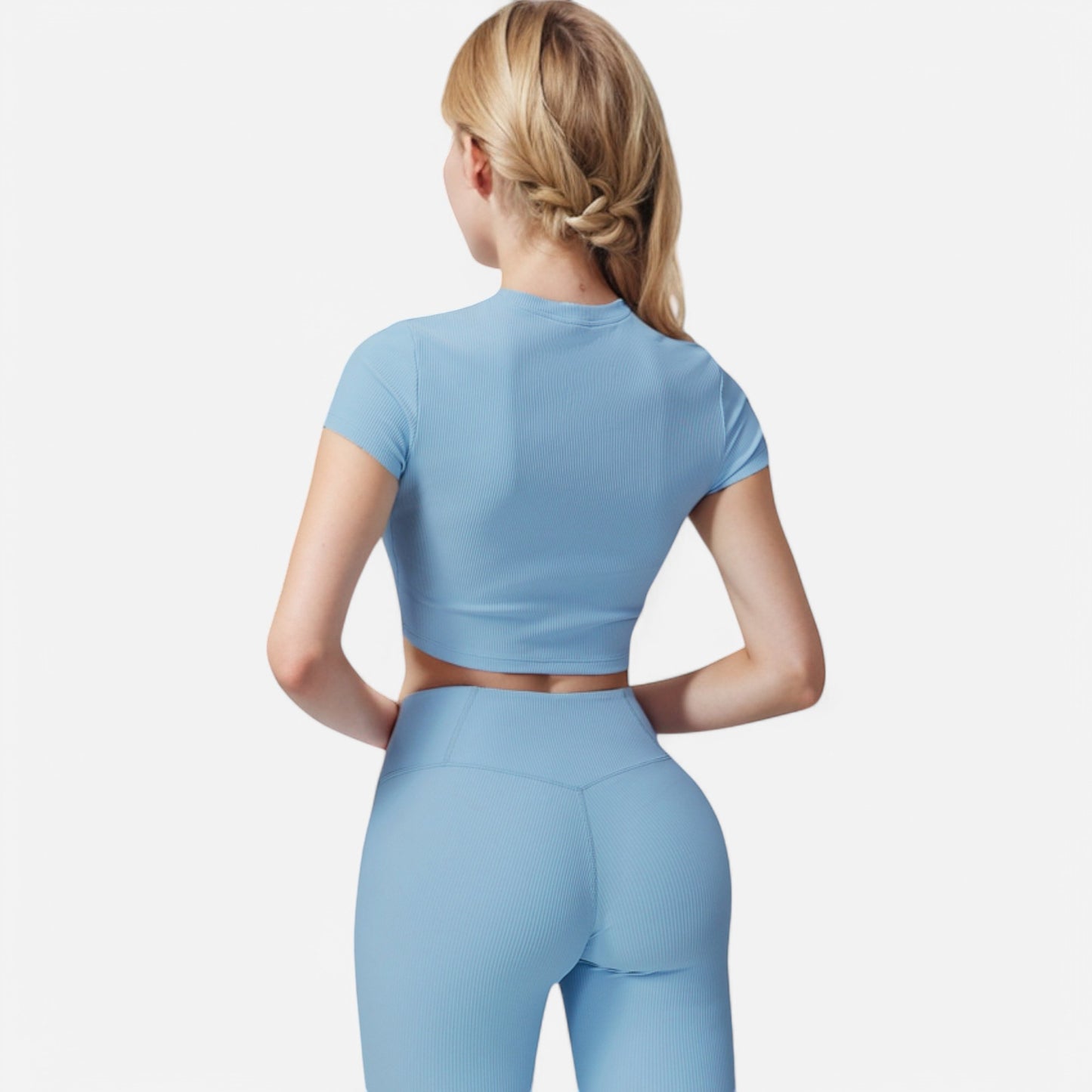 Anna-Kaci Active Women's Short Sleeve Ribbed Crop Top with Crew Neck and Stretch Fabric