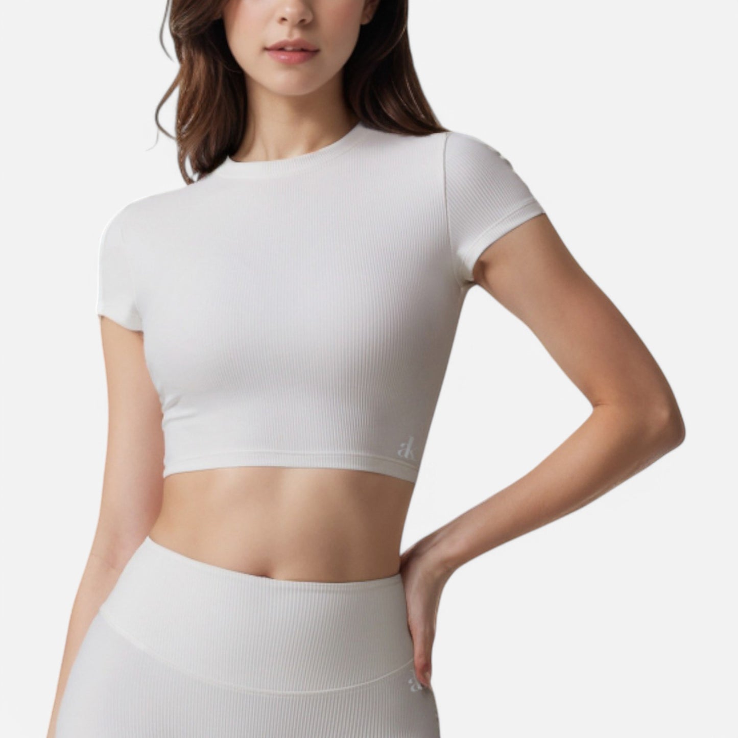 Anna-Kaci Active Women's Short Sleeve Ribbed Crop Top with Crew Neck and Stretch Fabric