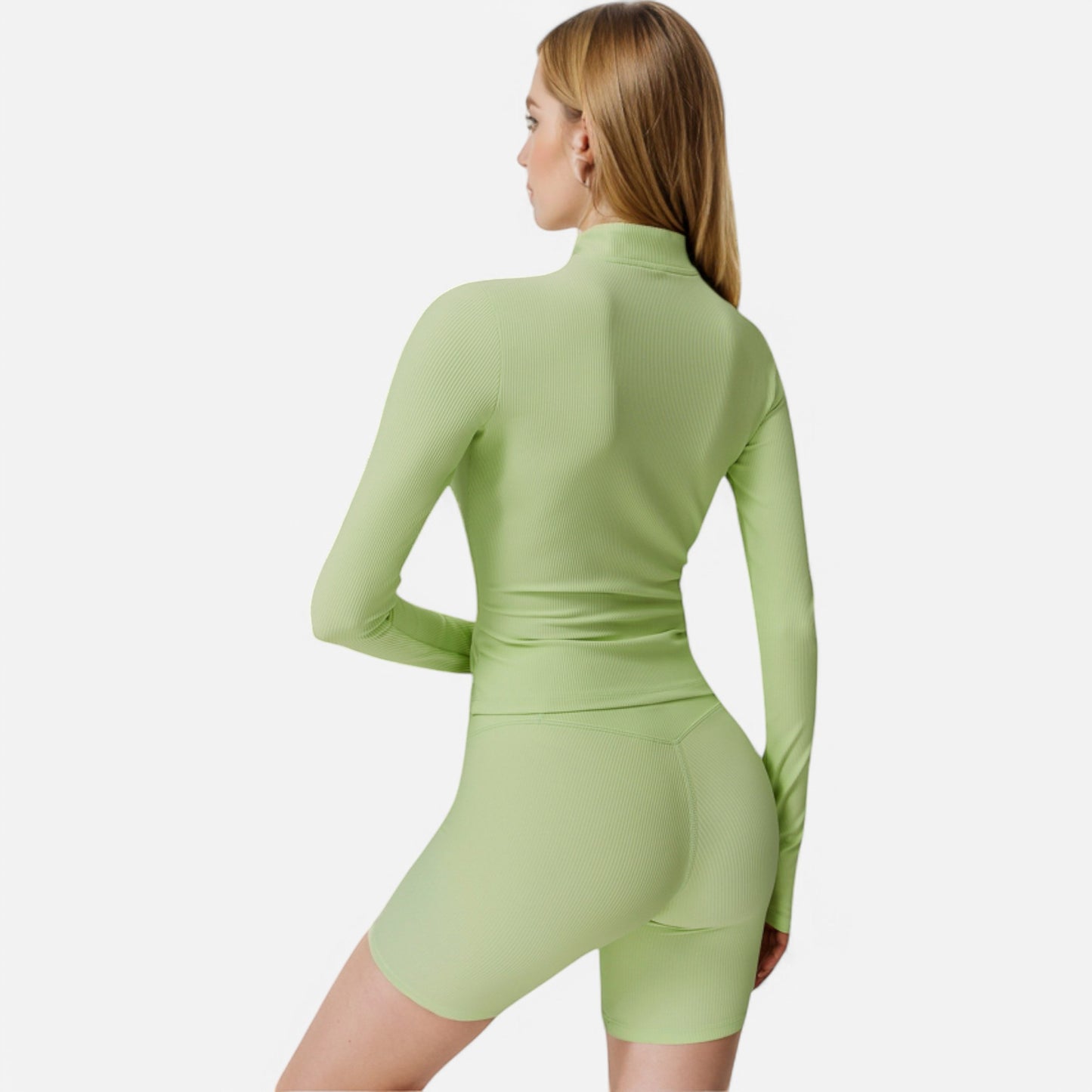Anna-Kaci Active Women's Long Sleeve Fitted Ribbed Knit Top with Zip Collar and Thumbhole Cuffs