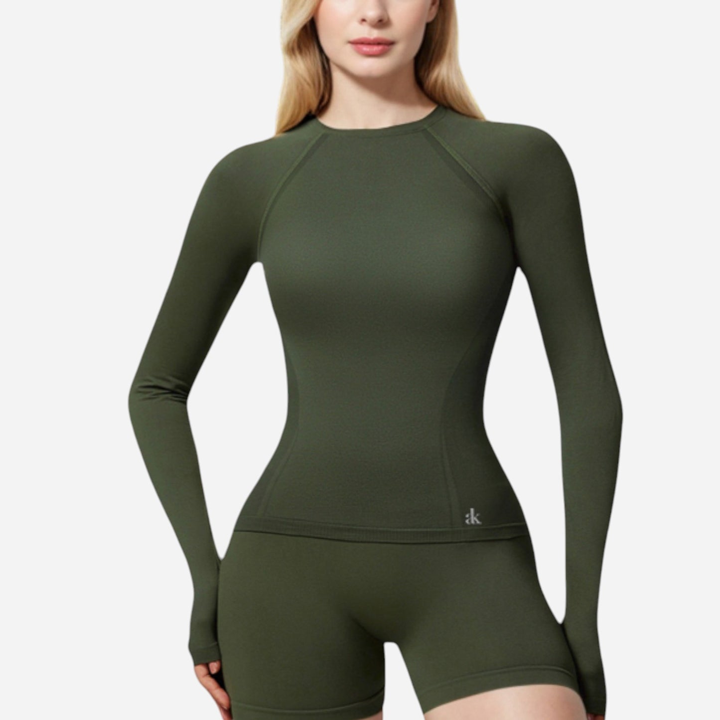 Anna-Kaci Active Women's Long Sleeve Fitted Crew Neck Top with Thumbhole Cuffs and Seam Detailing