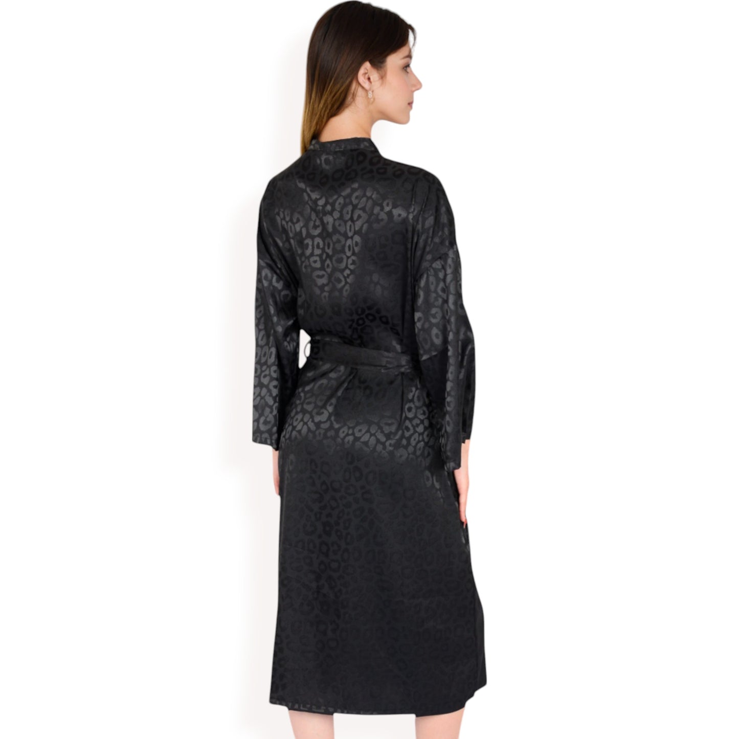 Anna-Kaci Women's Leopard Print Satin Nightgown with Matching Long Robe and Adjustable Straps- Black,Small
