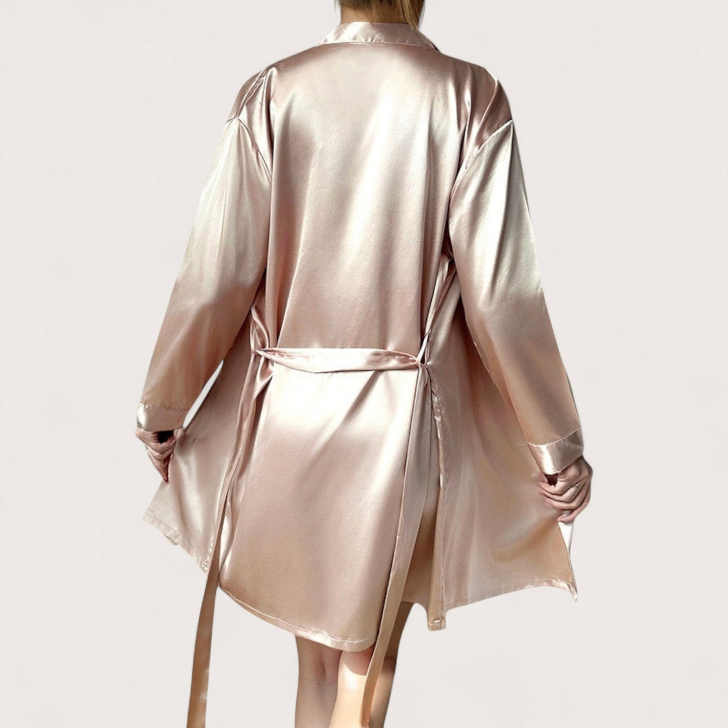 Anna-Kaci Lounge Women's Satin Short Robe with Matching Slip Lingerie Set and Waist Tie Shawl Collar