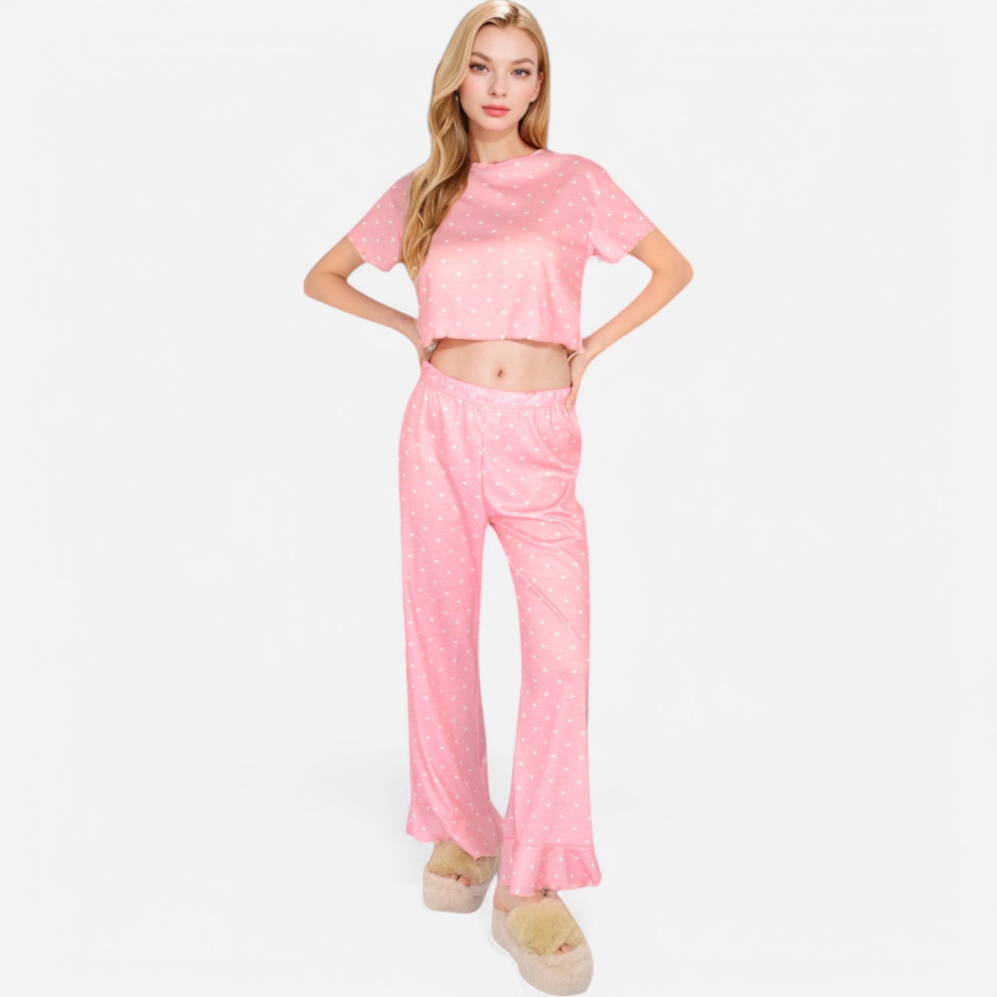 Anna-Kaci Lounge Women's Short Sleeve Lounge Set with Wide Leg Pants and Relaxed Fit