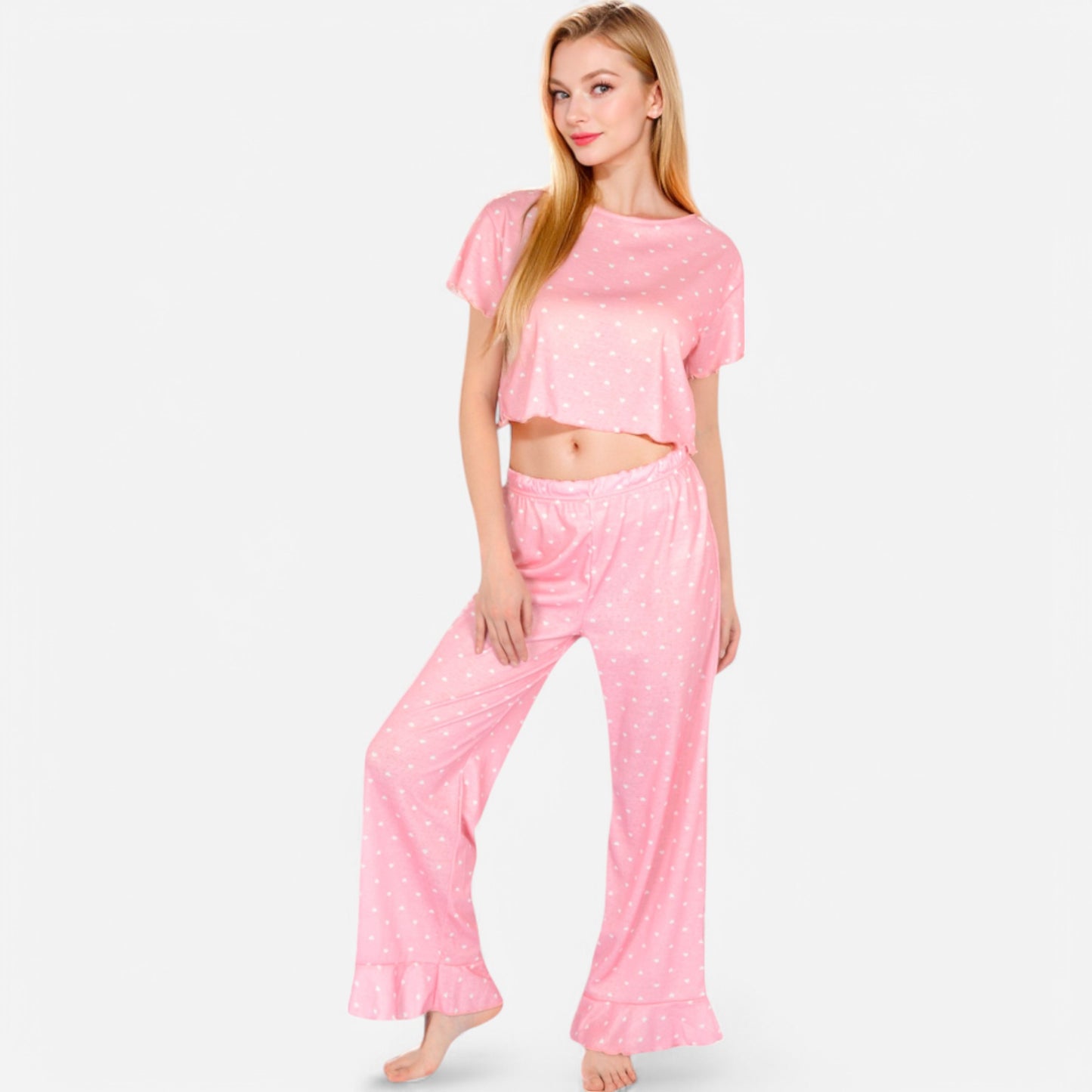 Anna-Kaci Lounge Women's Short Sleeve Lounge Set with Wide Leg Pants and Relaxed Fit
