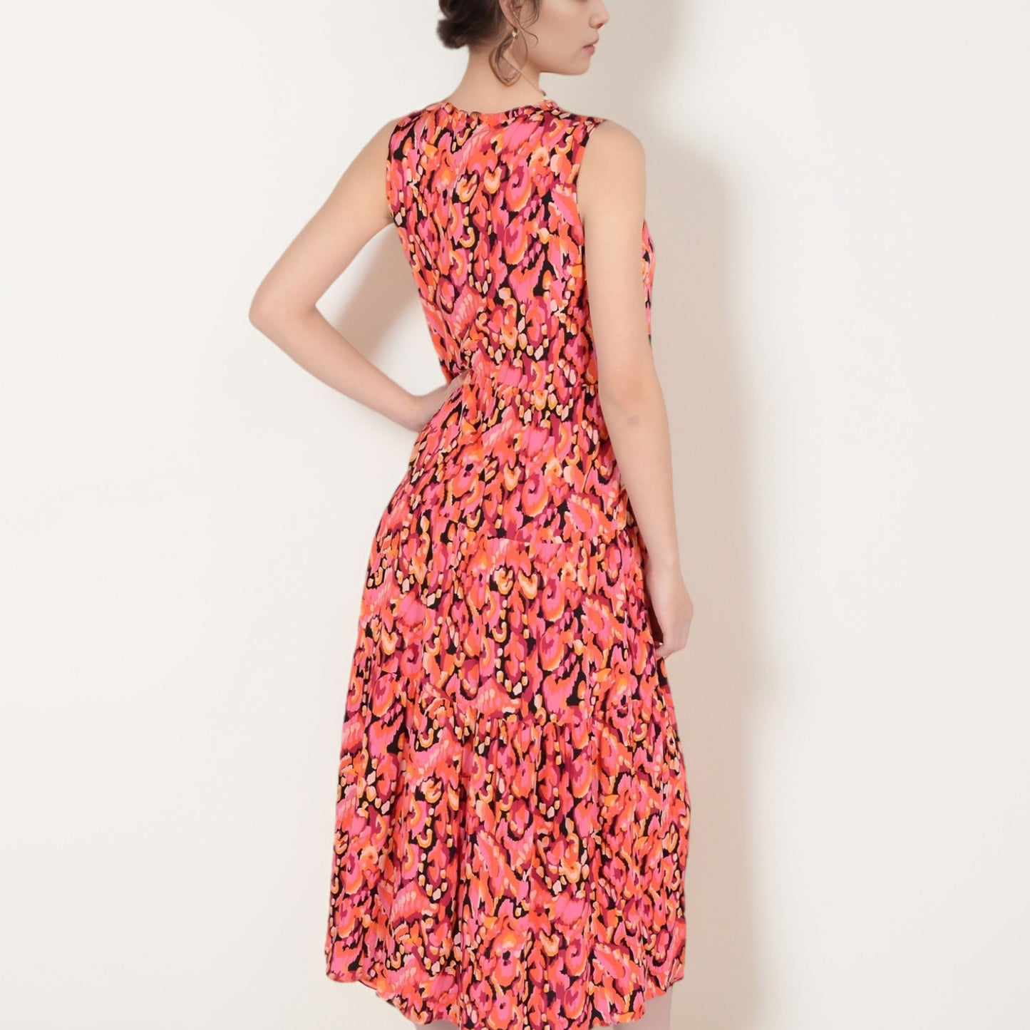 Anna-Kaci Women's Sleeveless Tiered Maxi Dress with Vibrant Abstract Print and Tassel Tie Detail