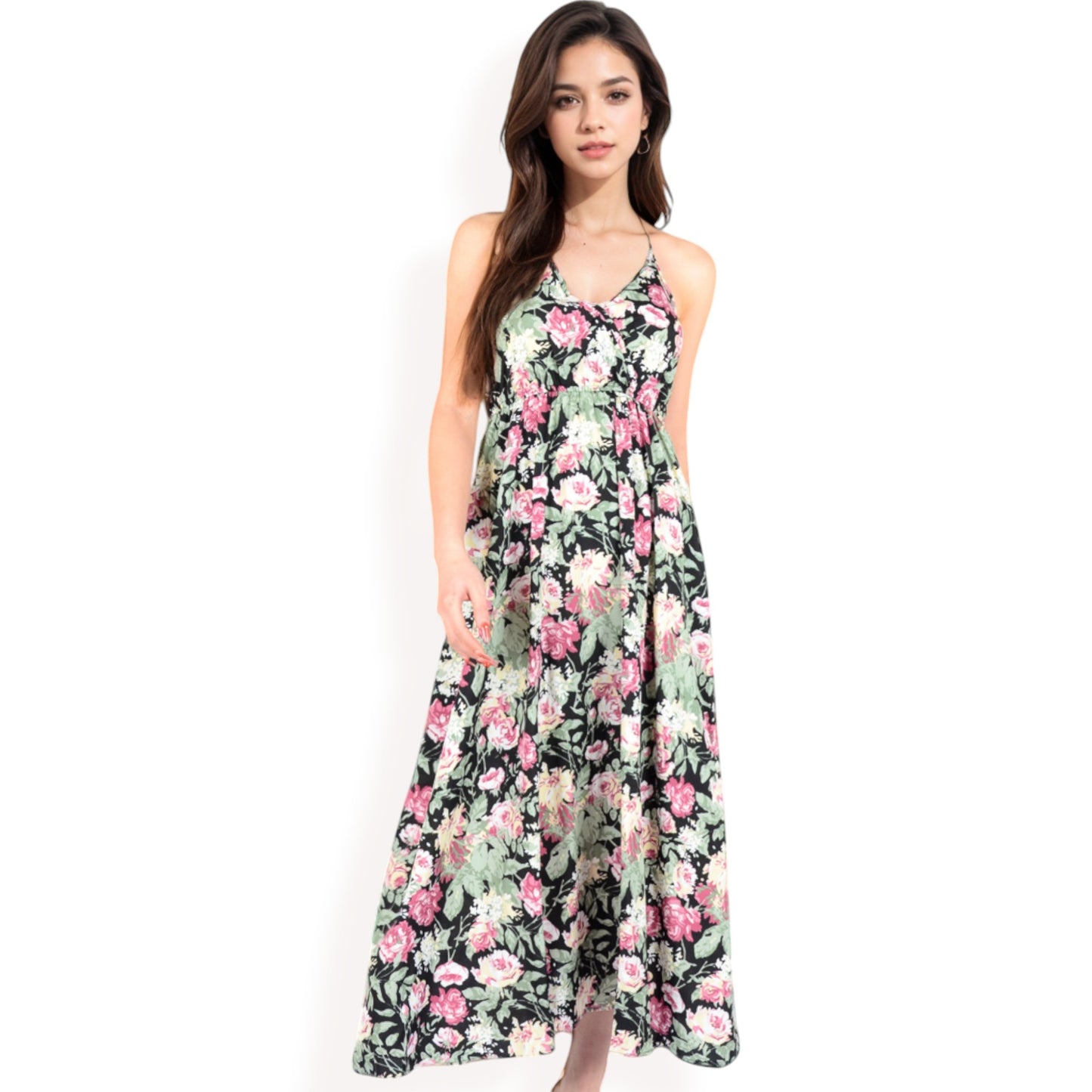 Anna-Kaci Women's Floral Print Spaghetti Strap Maxi Dress with Flowy Silhouette