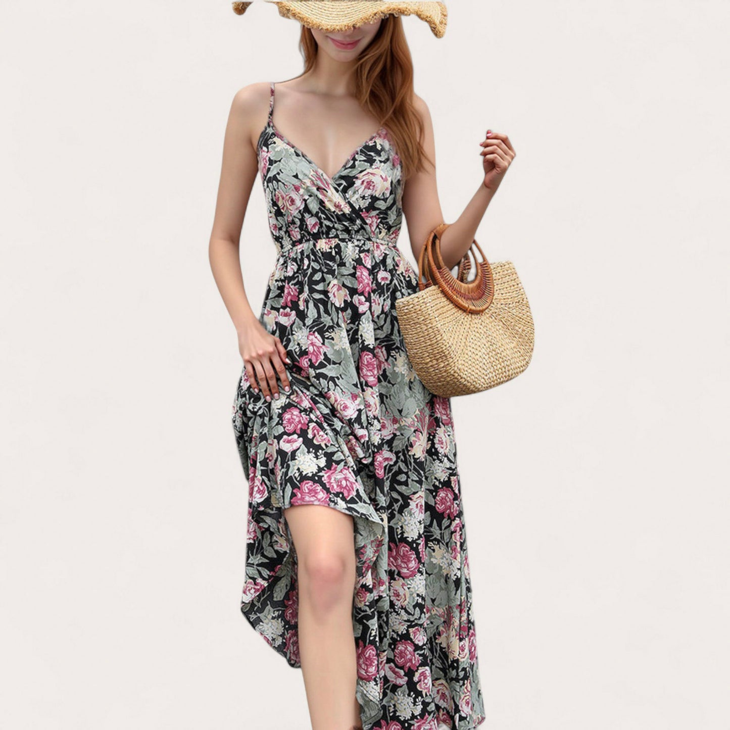 Anna-Kaci Women's Sleeveless Floral Print Maxi Dress with Adjustable Spaghetti Straps and V-Neckline