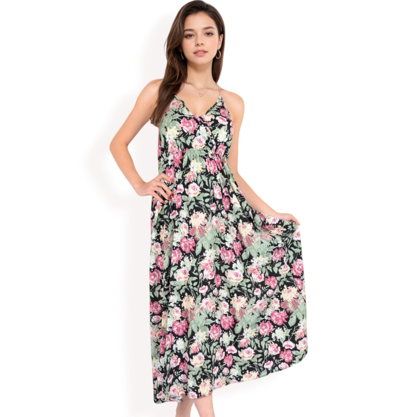Anna-Kaci Women's Floral Print Spaghetti Strap Maxi Dress with Flowy Silhouette