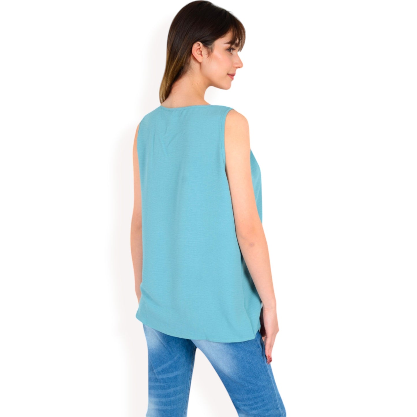 Anna-Kaci Women's Sleeveless Keyhole Top with Pleated Front Detail and Lightweight Textured Fabric