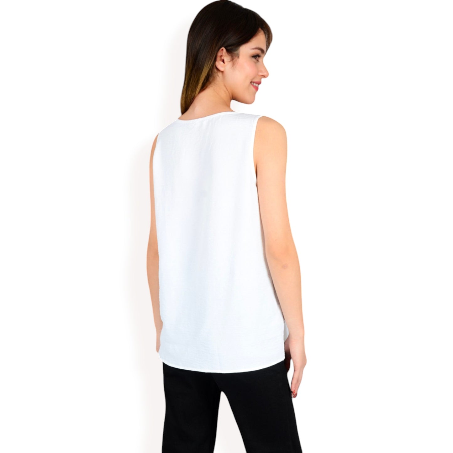 Anna-Kaci Women's Sleeveless Keyhole Top with Pleated Front Detail and Lightweight Textured Fabric