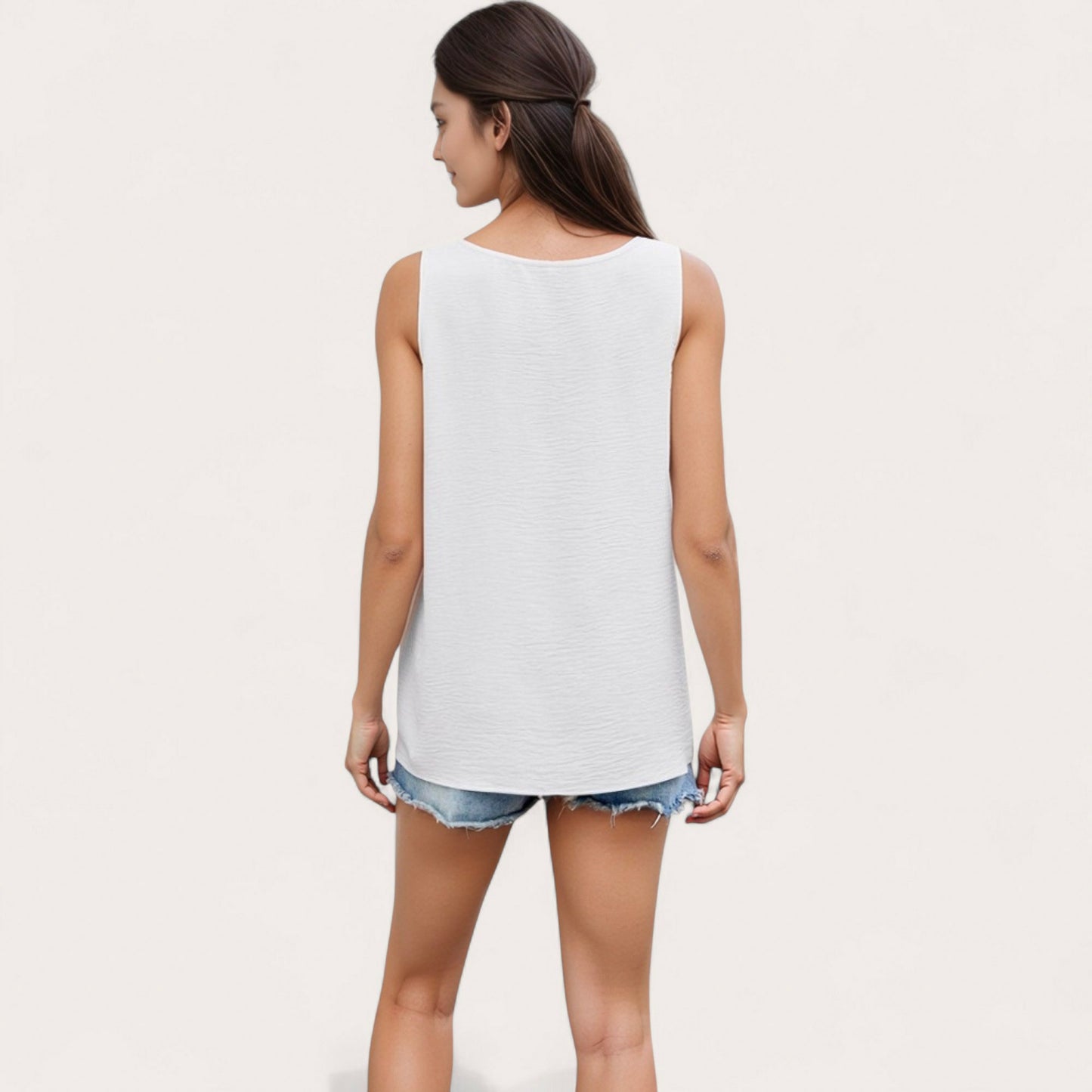 Anna-Kaci Women's Sleeveless Scoop Neck Tank Top with Keyhole Front Detail and Pleated Accents