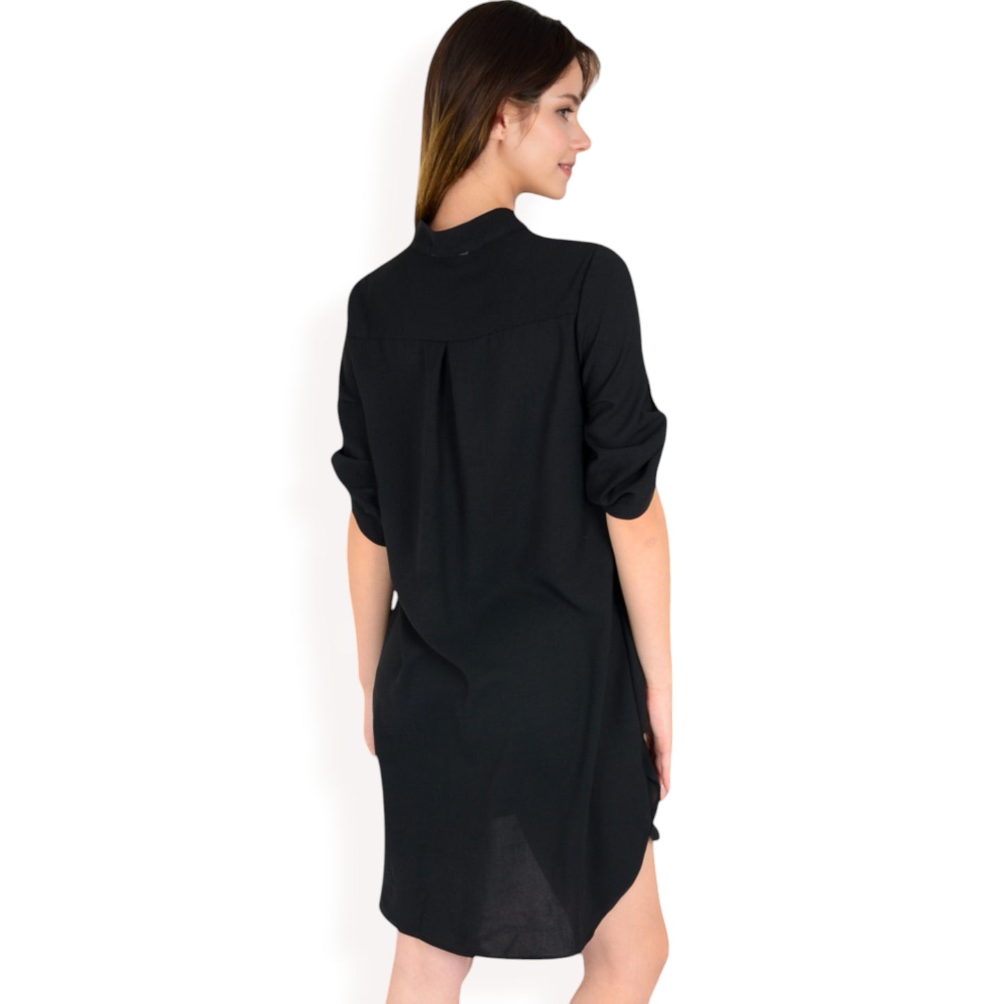 Anna-Kaci Women's Button-Down Roll-Up Sleeve Shirt Dress