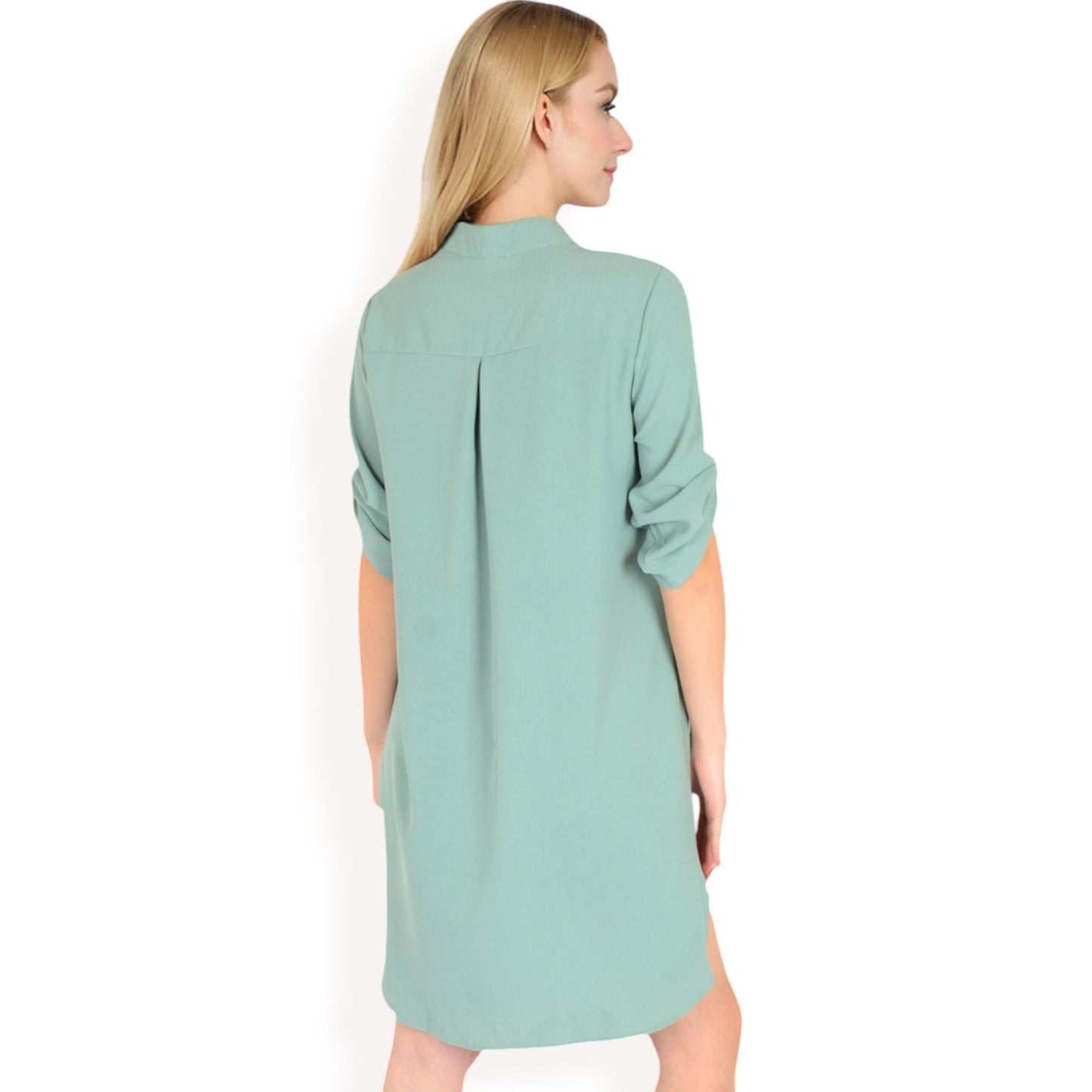 Anna-Kaci Women's Button-Down Roll-Up Sleeve Shirt Dress