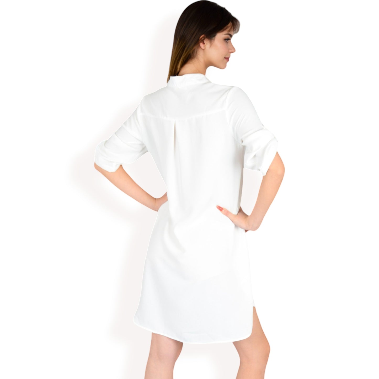 Anna-Kaci Women's Button-Down Roll-Up Sleeve Shirt Dress