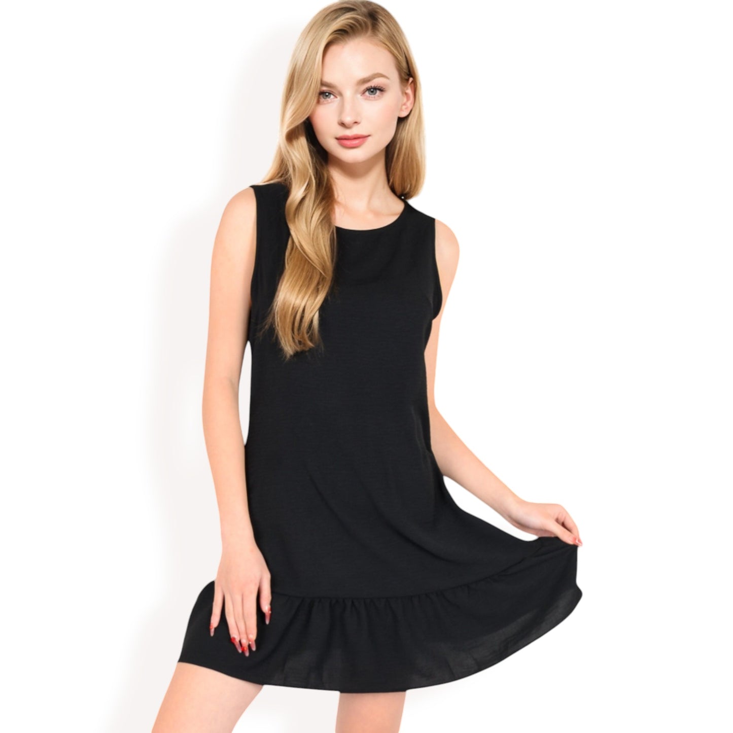 Anna-Kaci Women's Sleeveless Ruffle Hem Textured Shift Dress