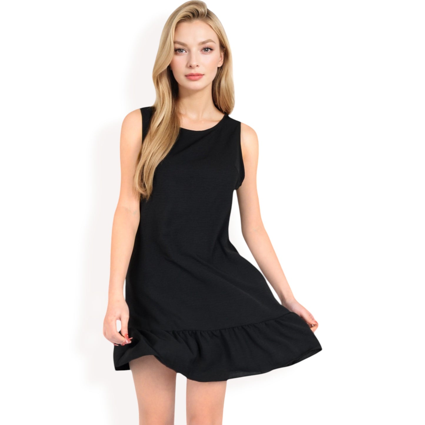 Anna-Kaci Women's Sleeveless Ruffle Hem Textured Shift Dress
