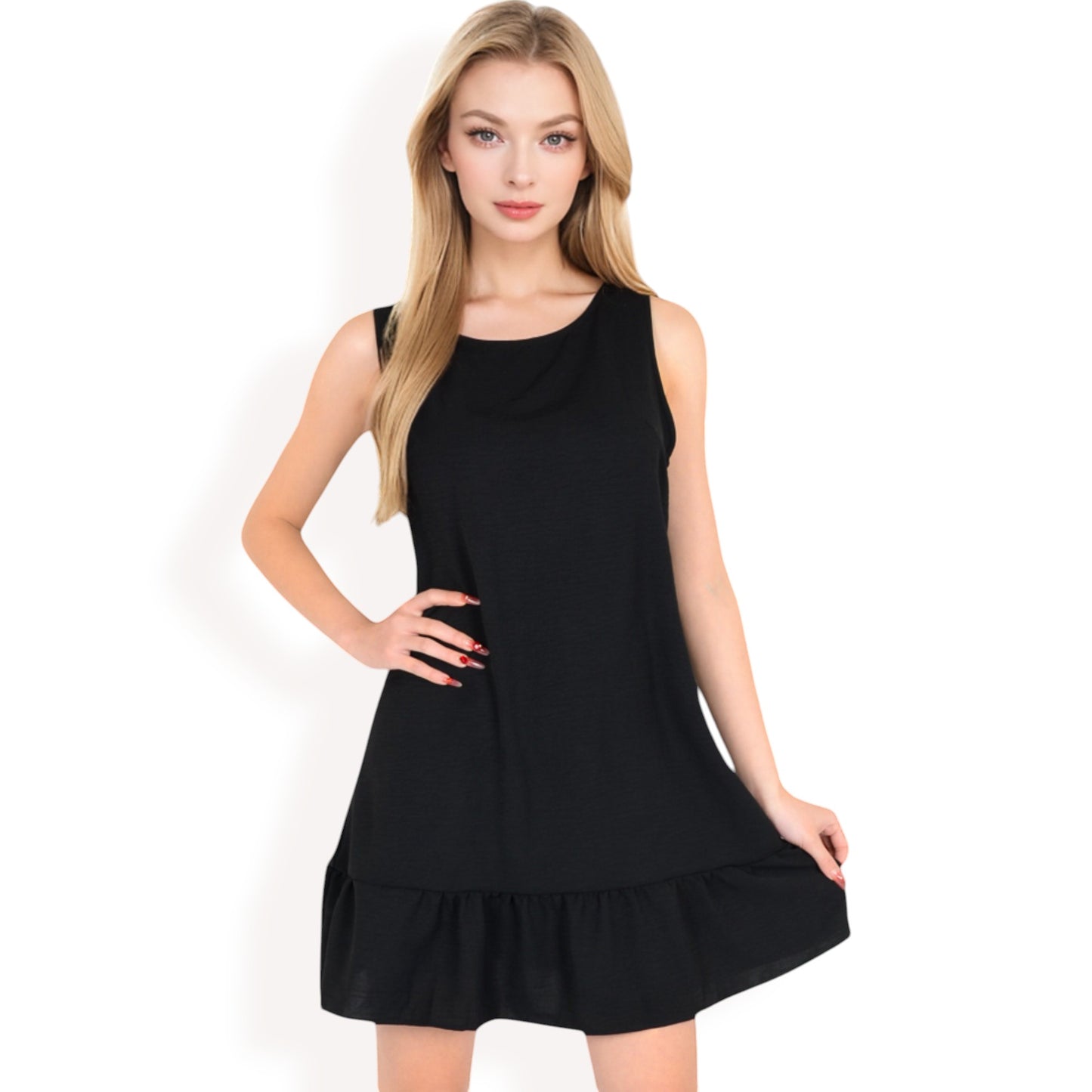Anna-Kaci Women's Sleeveless Ruffle Hem Textured Shift Dress