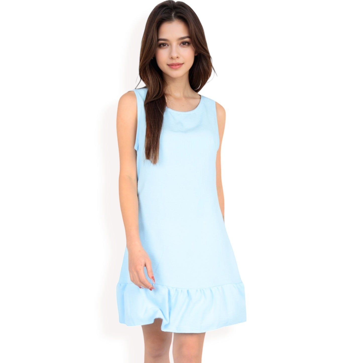 Anna-Kaci Women's Sleeveless Ruffle Hem Textured Shift Dress