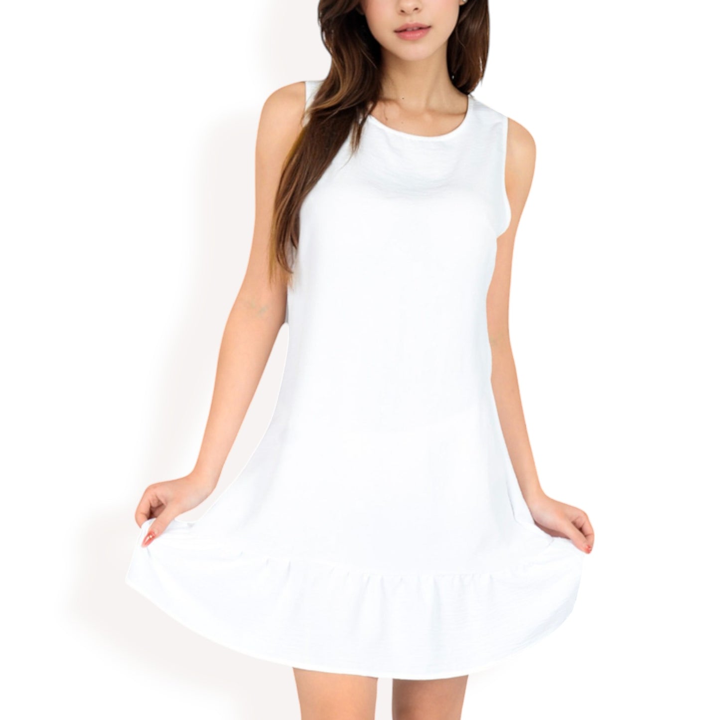 Anna-Kaci Women's Sleeveless Ruffle Hem Textured Shift Dress