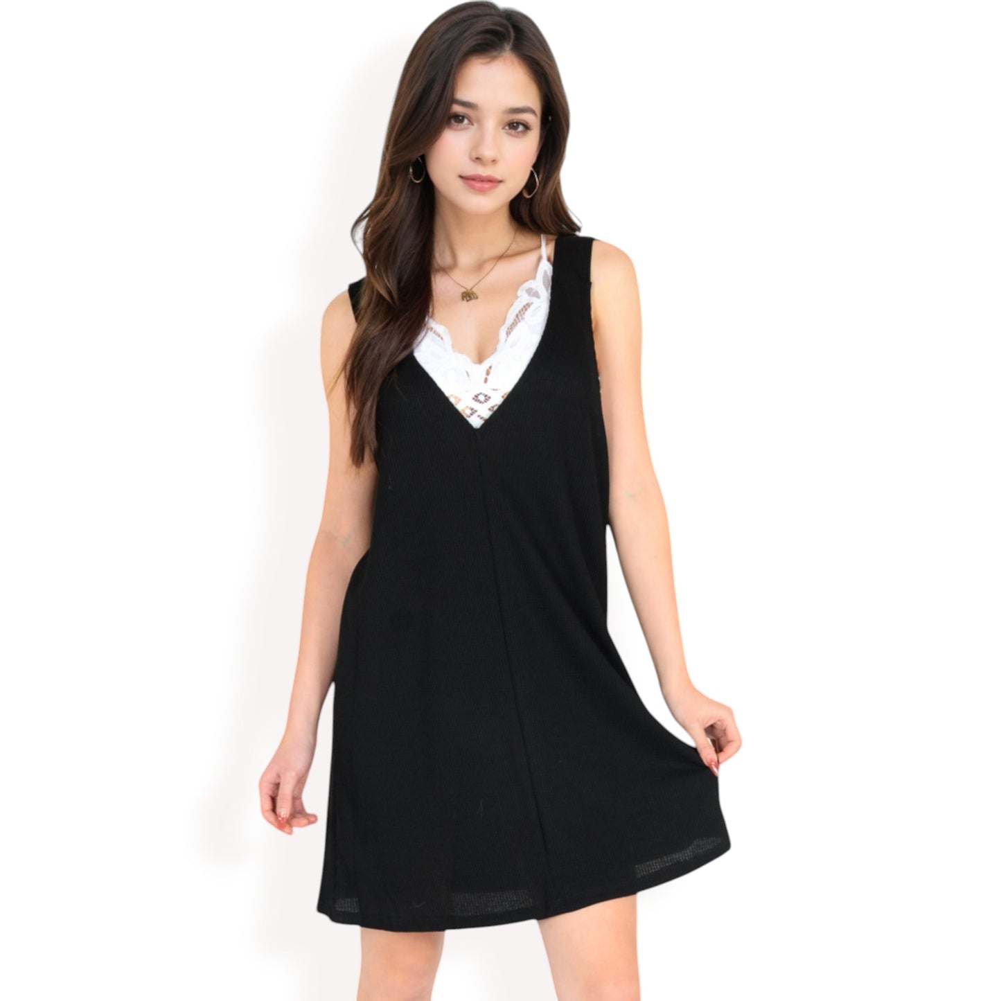 Anna-Kaci Women's Sleeveless V-Neck Waffle Knit A-Line Dress