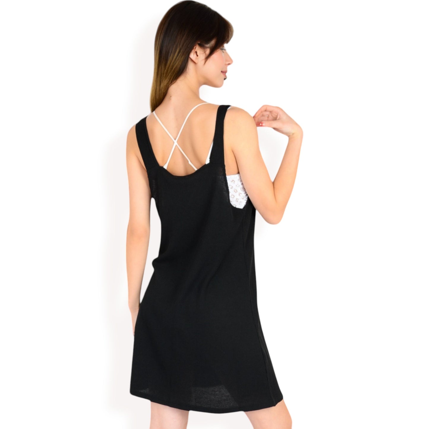 Anna-Kaci Women's Sleeveless V-Neck Waffle Knit A-Line Dress