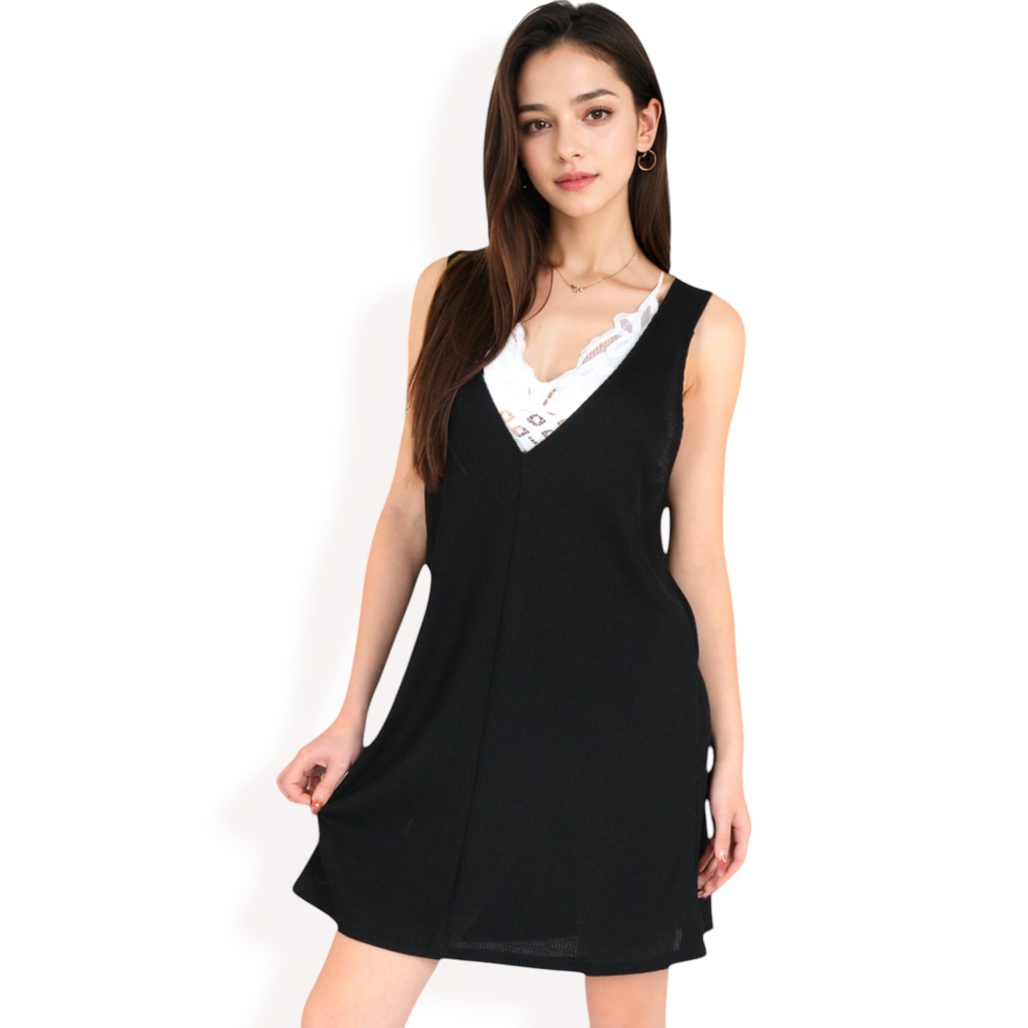 Anna-Kaci Women's Sleeveless V-Neck Waffle Knit A-Line Dress