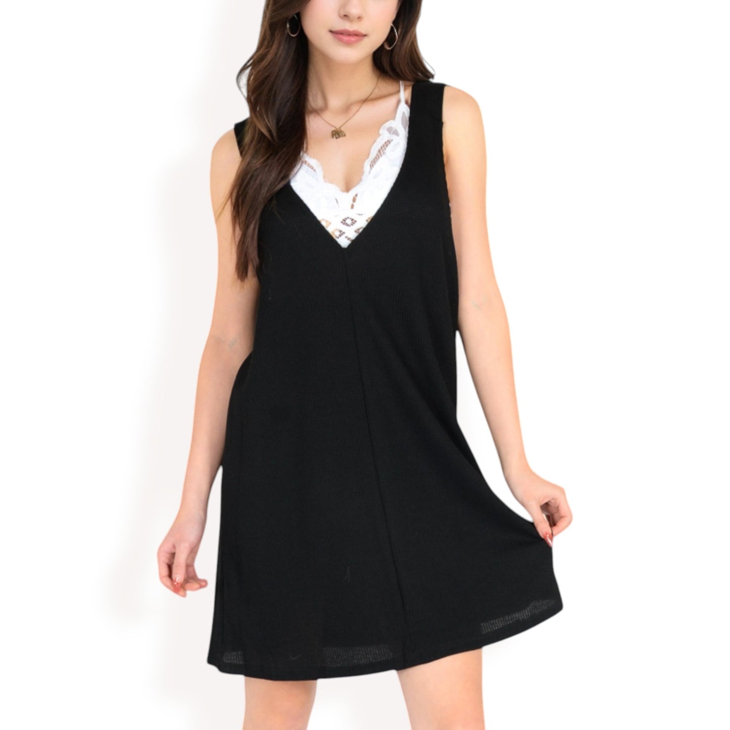 Anna-Kaci Women's Sleeveless V-Neck Waffle Knit A-Line Dress