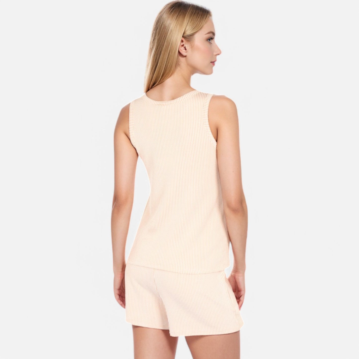 Anna-Kaci Women's Sleeveless Ribbed Lounge Set with Elastic Waist Shorts and Relaxed Fit