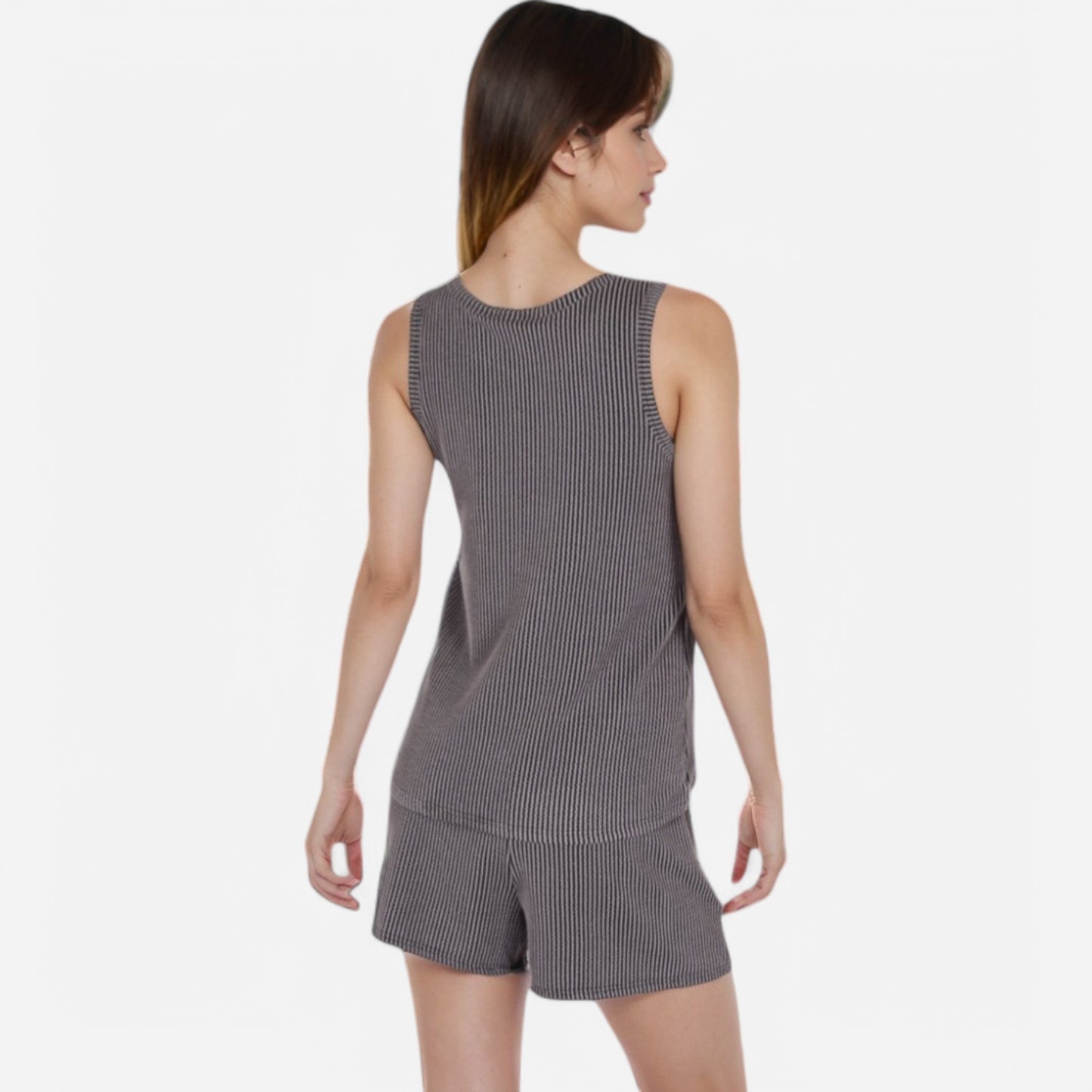 Anna-Kaci Women's Sleeveless Ribbed Lounge Set with Elastic Waist Shorts and Relaxed Fit