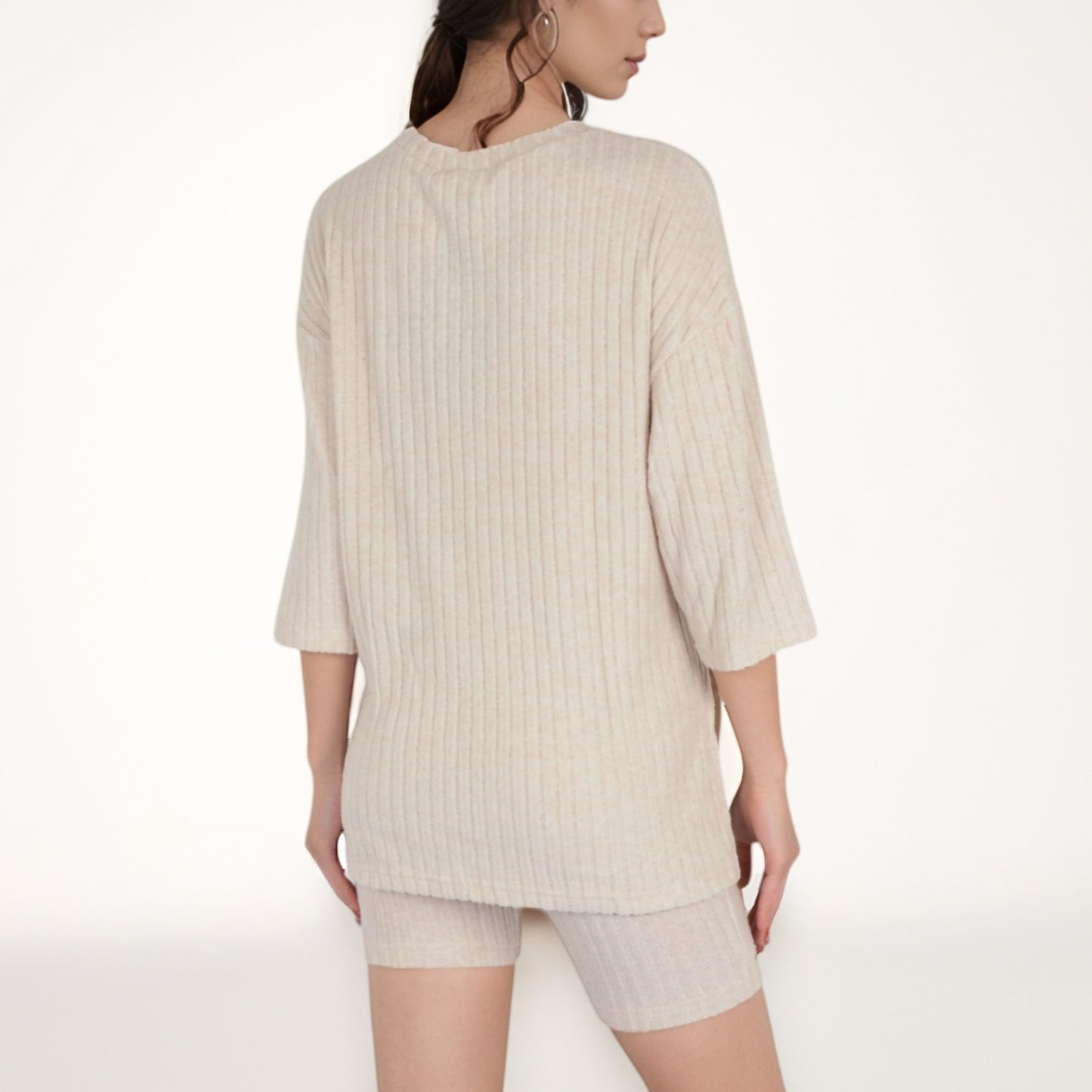 Anna-Kaci Women's Ribbed Knit Lounge Set with 3/4 Sleeve Top and Fitted Shorts