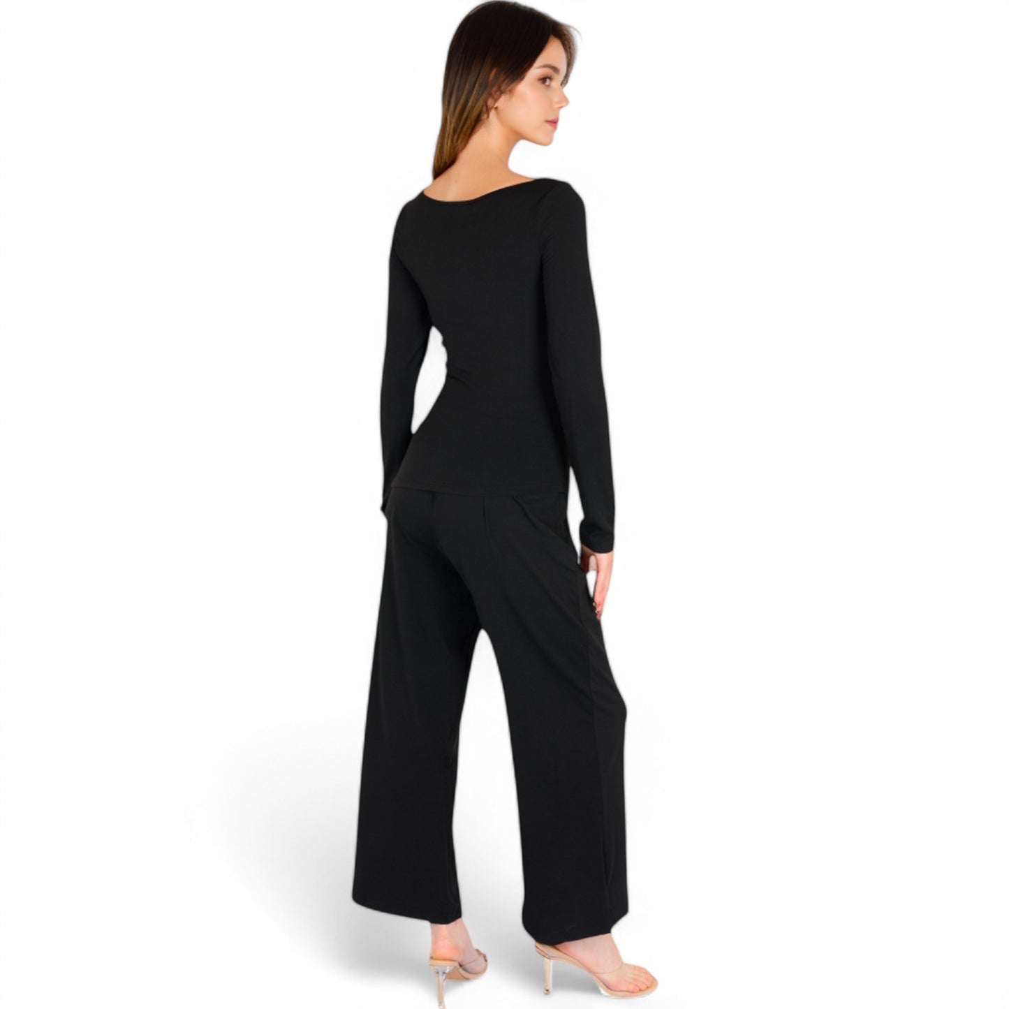 Anna-Kaci Women's Wide-Leg Lounge Set with Elastic Waist and Drawstring Closure- Black,Small