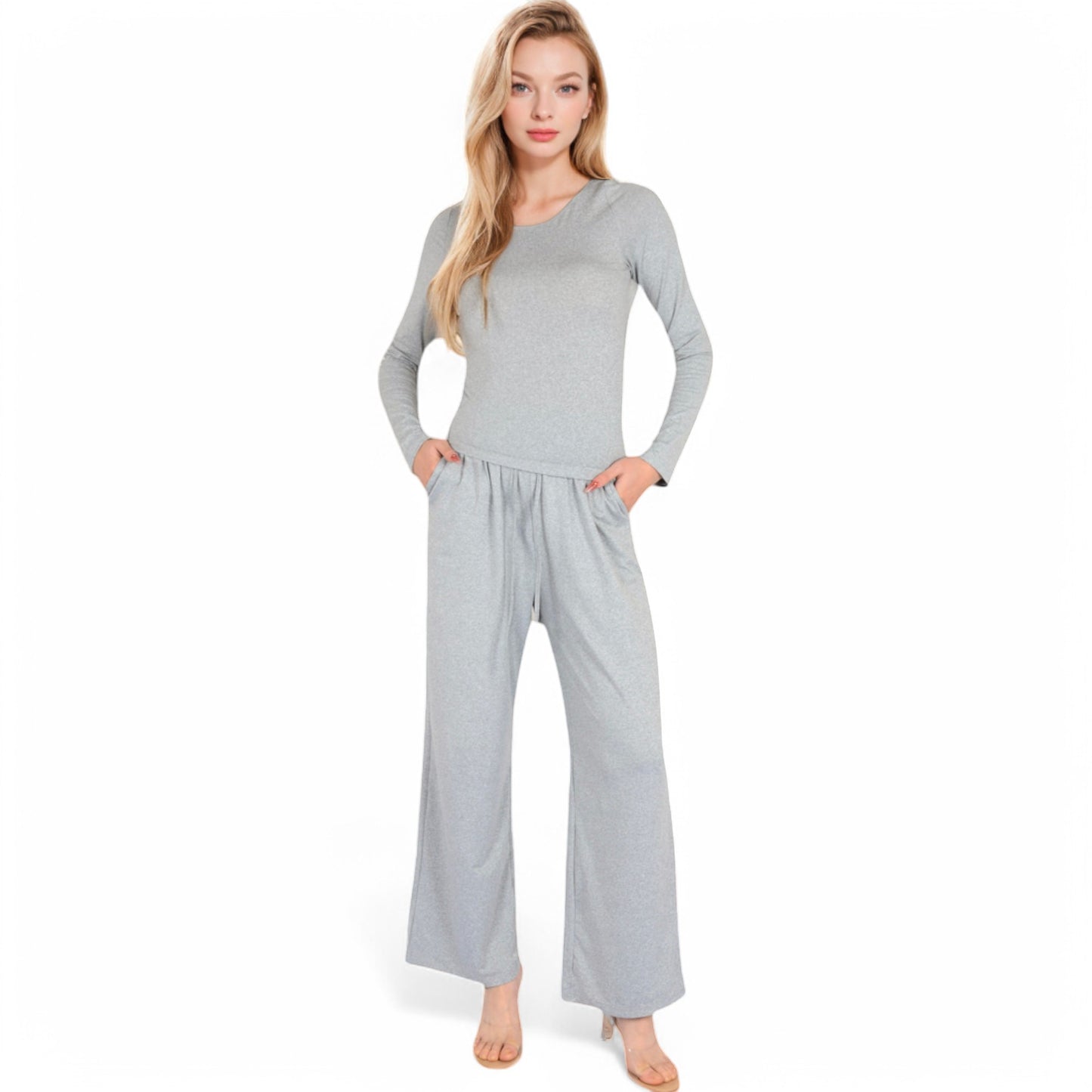 Anna-Kaci Women's Wide-Leg Lounge Set with Elastic Waist and Drawstring Closure- Black,Small