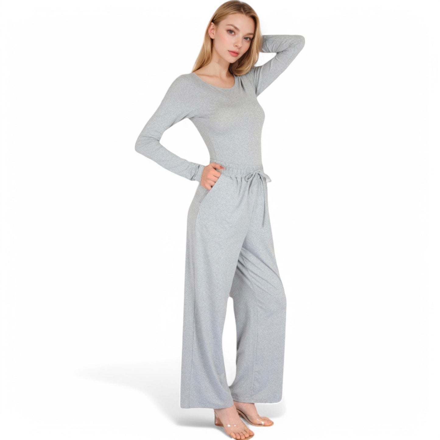Anna-Kaci Women's Wide-Leg Lounge Set with Elastic Waist and Drawstring Closure- Black,Small