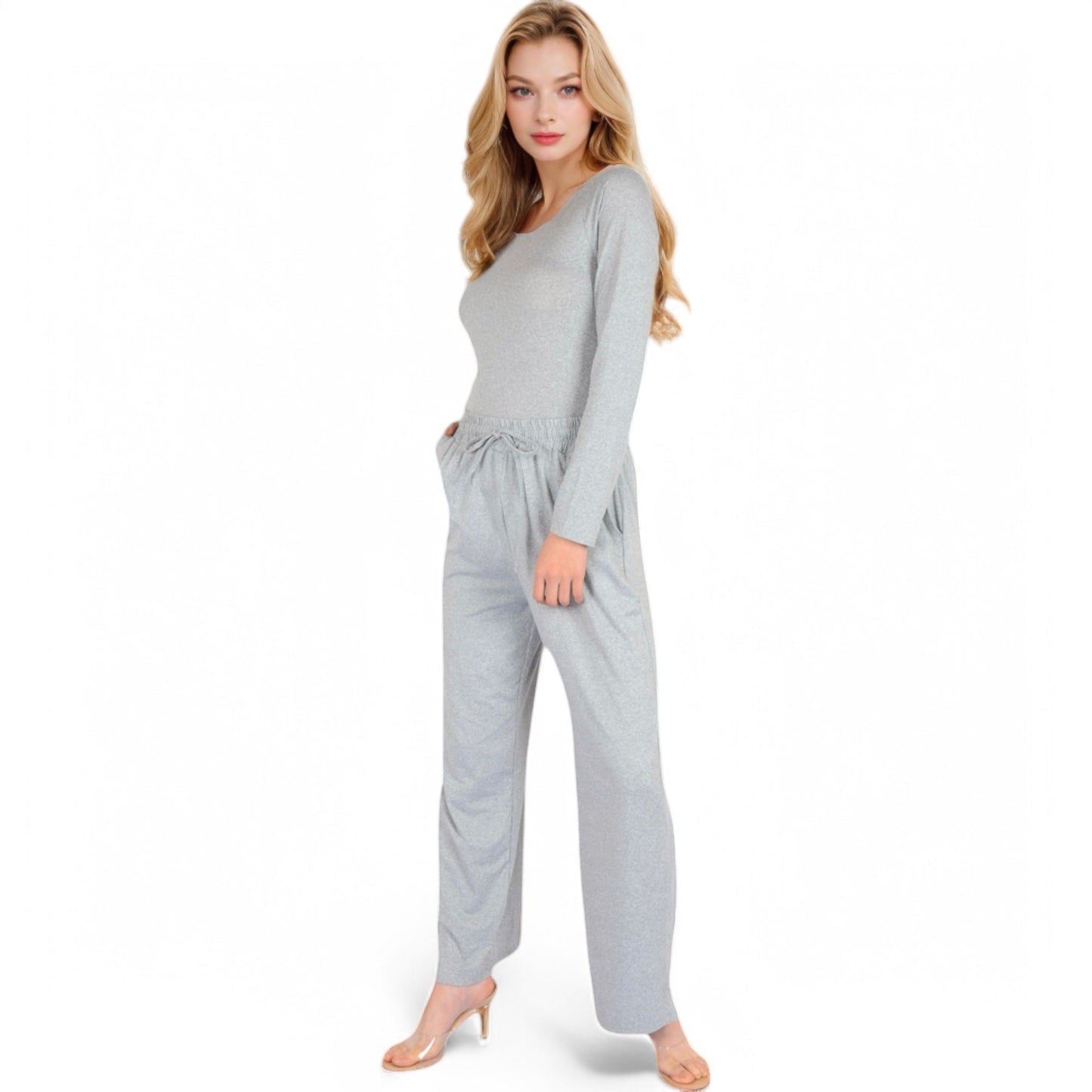 Anna-Kaci Women's Wide-Leg Lounge Set with Elastic Waist and Drawstring Closure- Black,Small