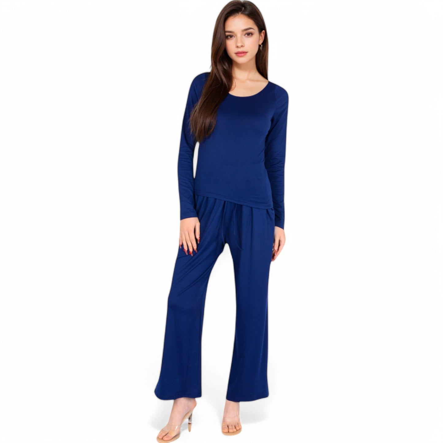 Anna-Kaci Women's Wide-Leg Lounge Set with Elastic Waist and Drawstring Closure- Black,Small