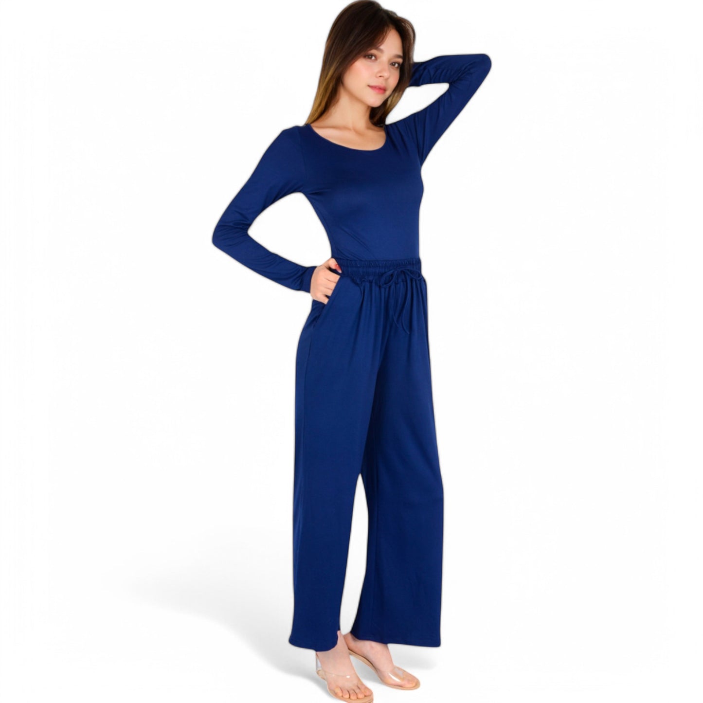 Anna-Kaci Women's Wide-Leg Lounge Set with Elastic Waist and Drawstring Closure- Black,Small