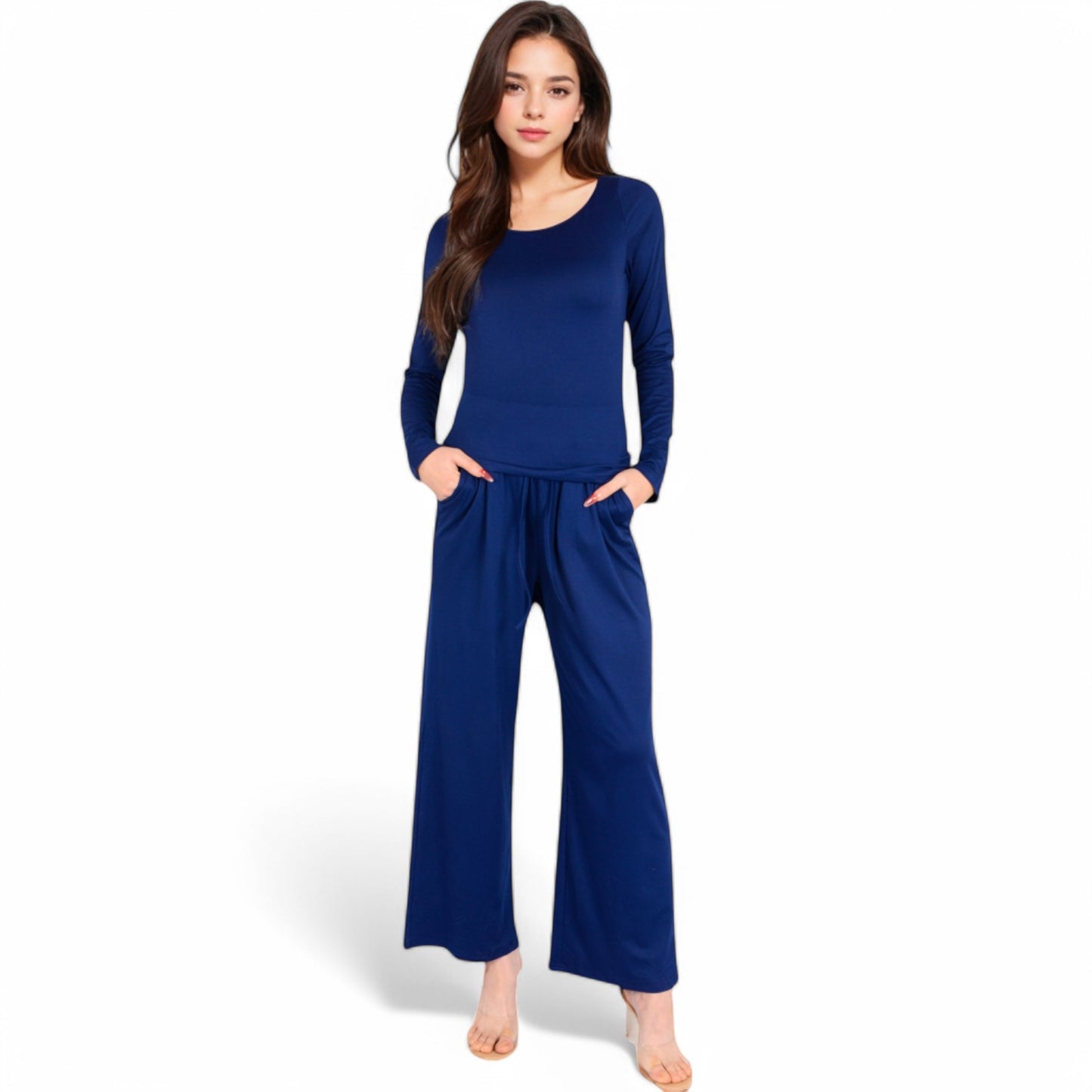 Anna-Kaci Women's Wide-Leg Lounge Set with Elastic Waist and Drawstring Closure- Black,Small