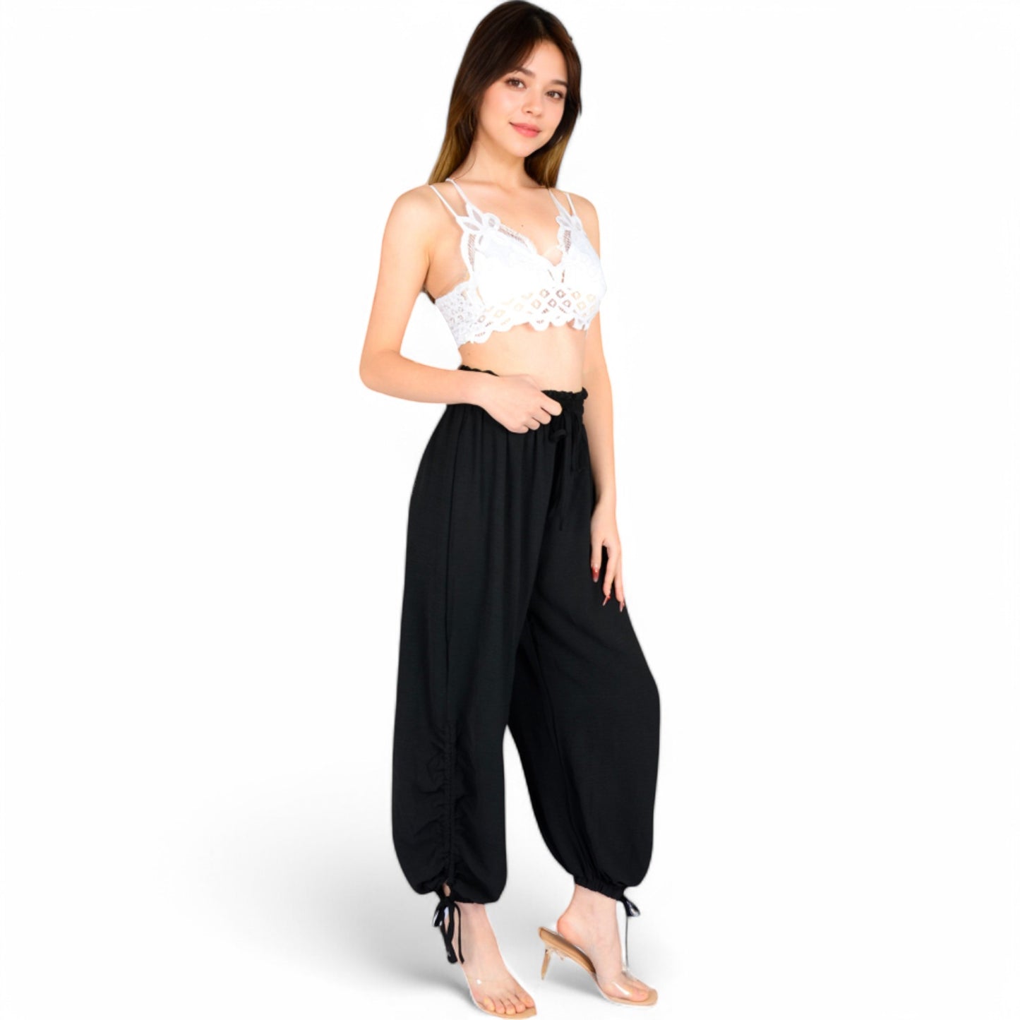 Anna-Kaci Women's Relaxed Fit Drawstring Hem Pants with Elastic Waist