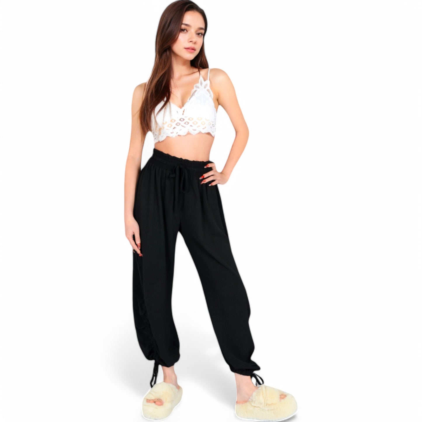 Anna-Kaci Women's Relaxed Fit Drawstring Hem Pants with Elastic Waist