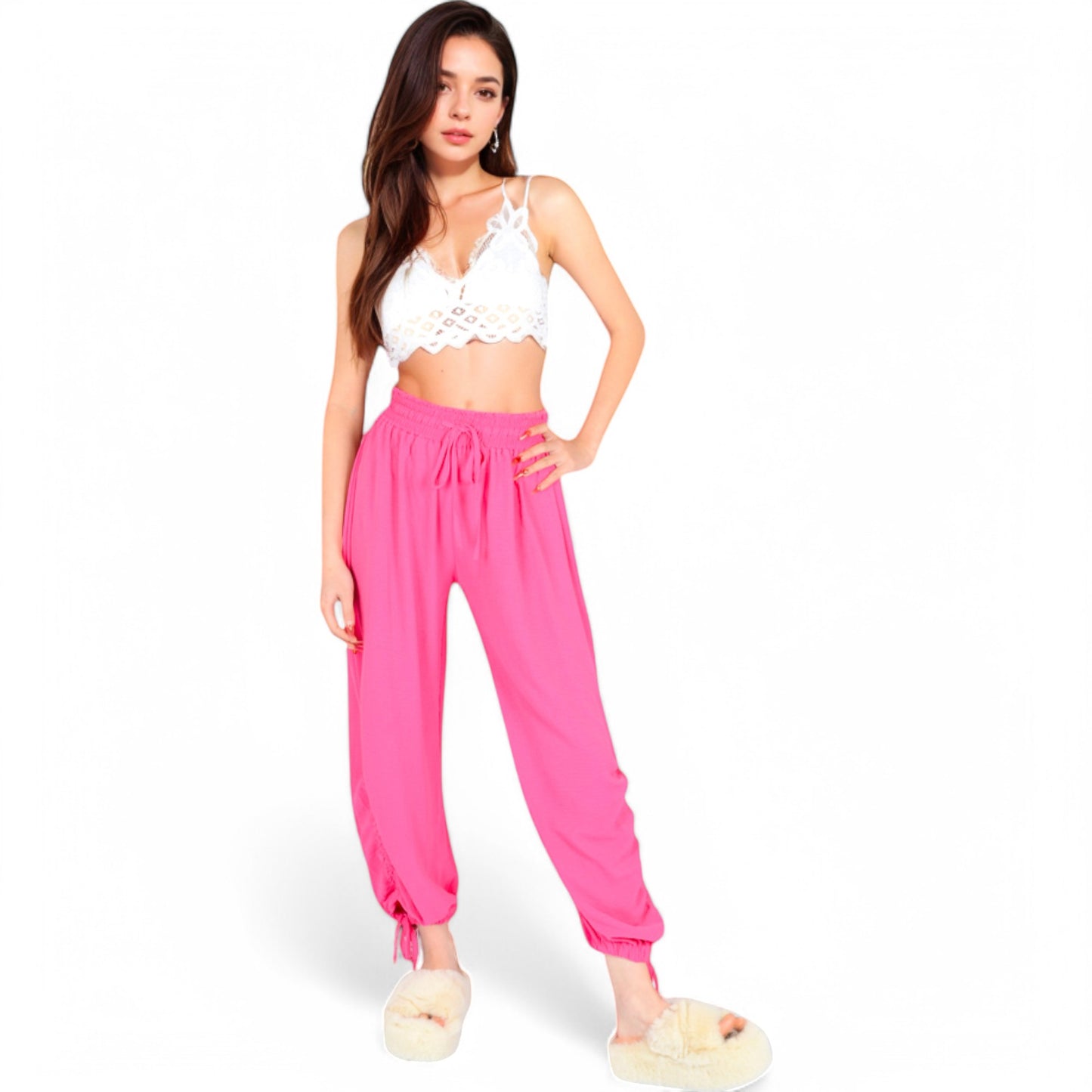 Anna-Kaci Women's Relaxed Fit Drawstring Hem Pants with Elastic Waist