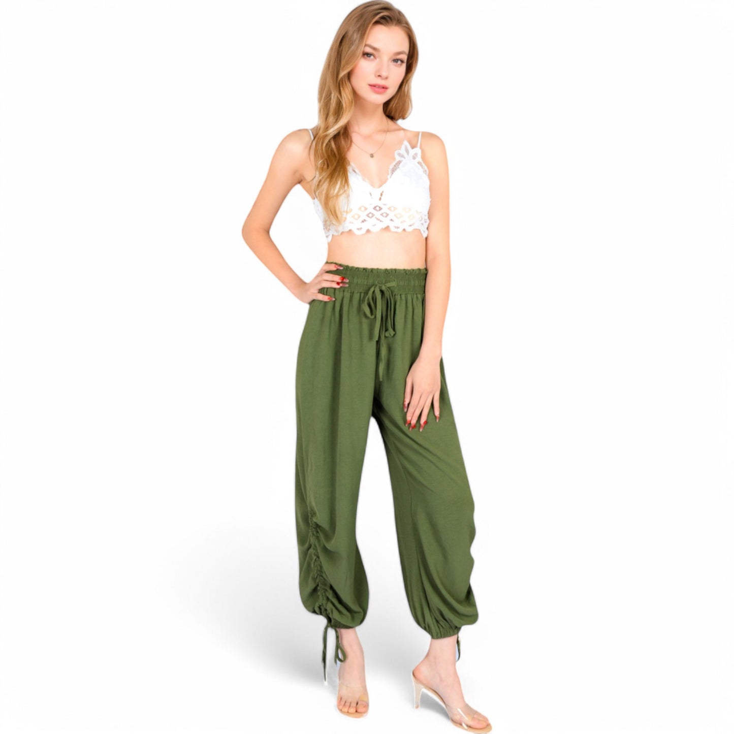 Anna-Kaci Women's Relaxed Fit Drawstring Hem Pants with Elastic Waist