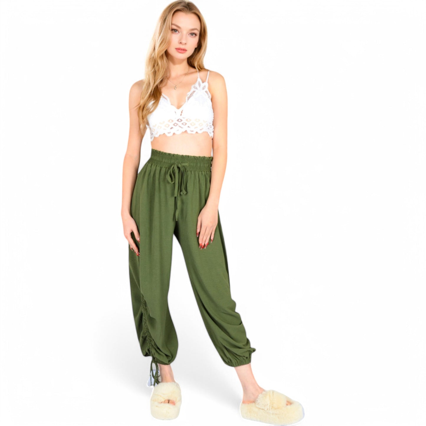 Anna-Kaci Women's Relaxed Fit Drawstring Hem Pants with Elastic Waist