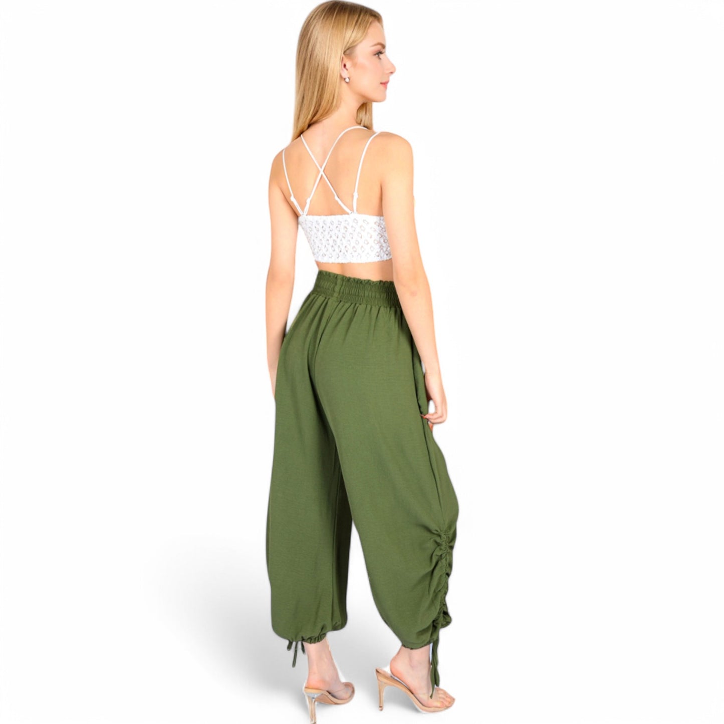 Anna-Kaci Women's Relaxed Fit Drawstring Hem Pants with Elastic Waist