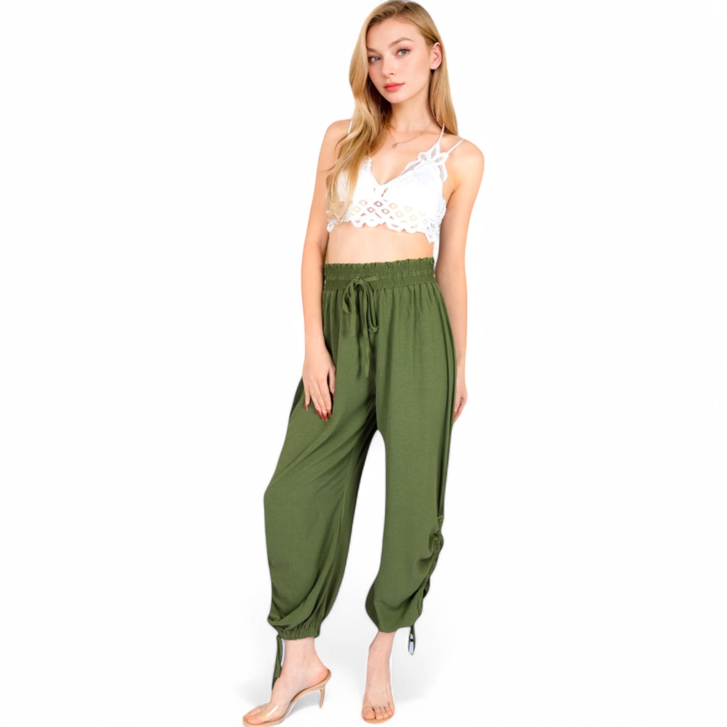 Anna-Kaci Women's Relaxed Fit Drawstring Hem Pants with Elastic Waist
