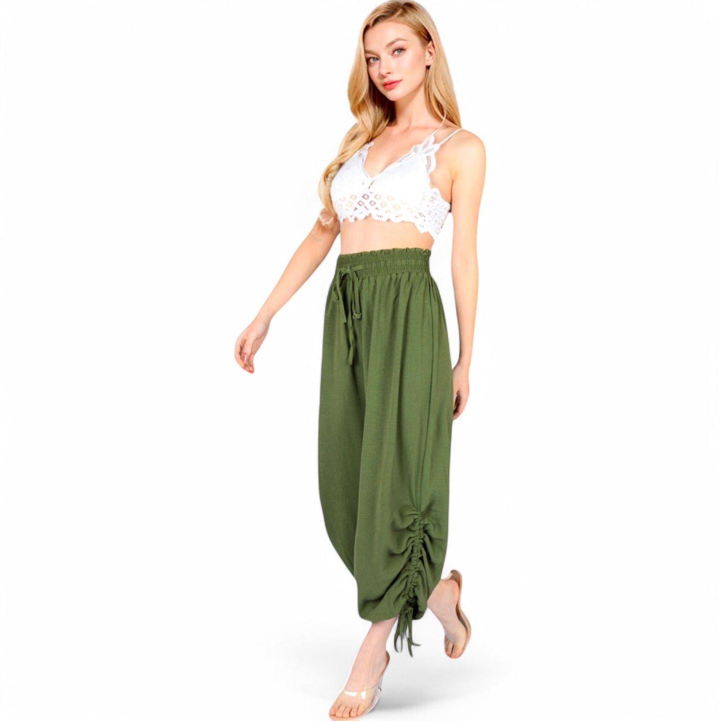 Anna-Kaci Women's Relaxed Fit Drawstring Hem Pants with Elastic Waist