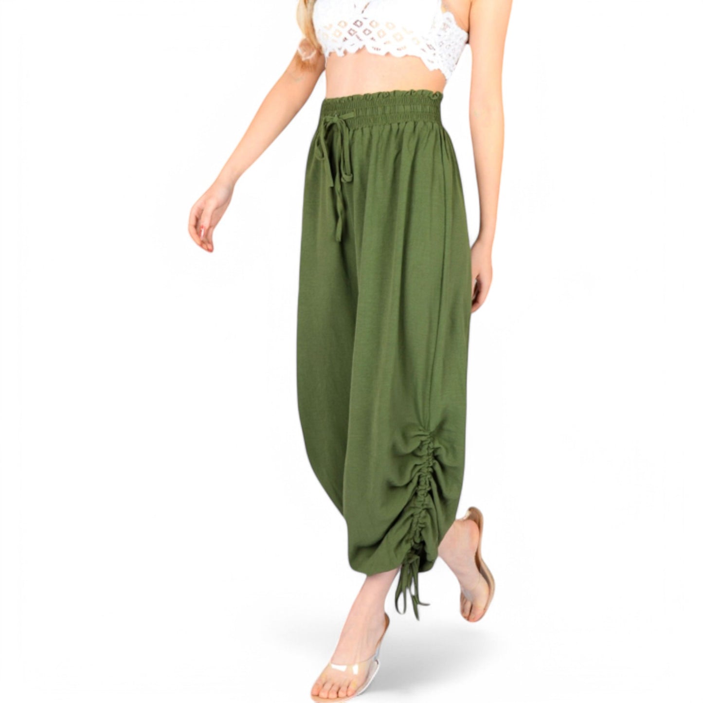 Anna-Kaci Women's Relaxed Fit Drawstring Hem Pants with Elastic Waist