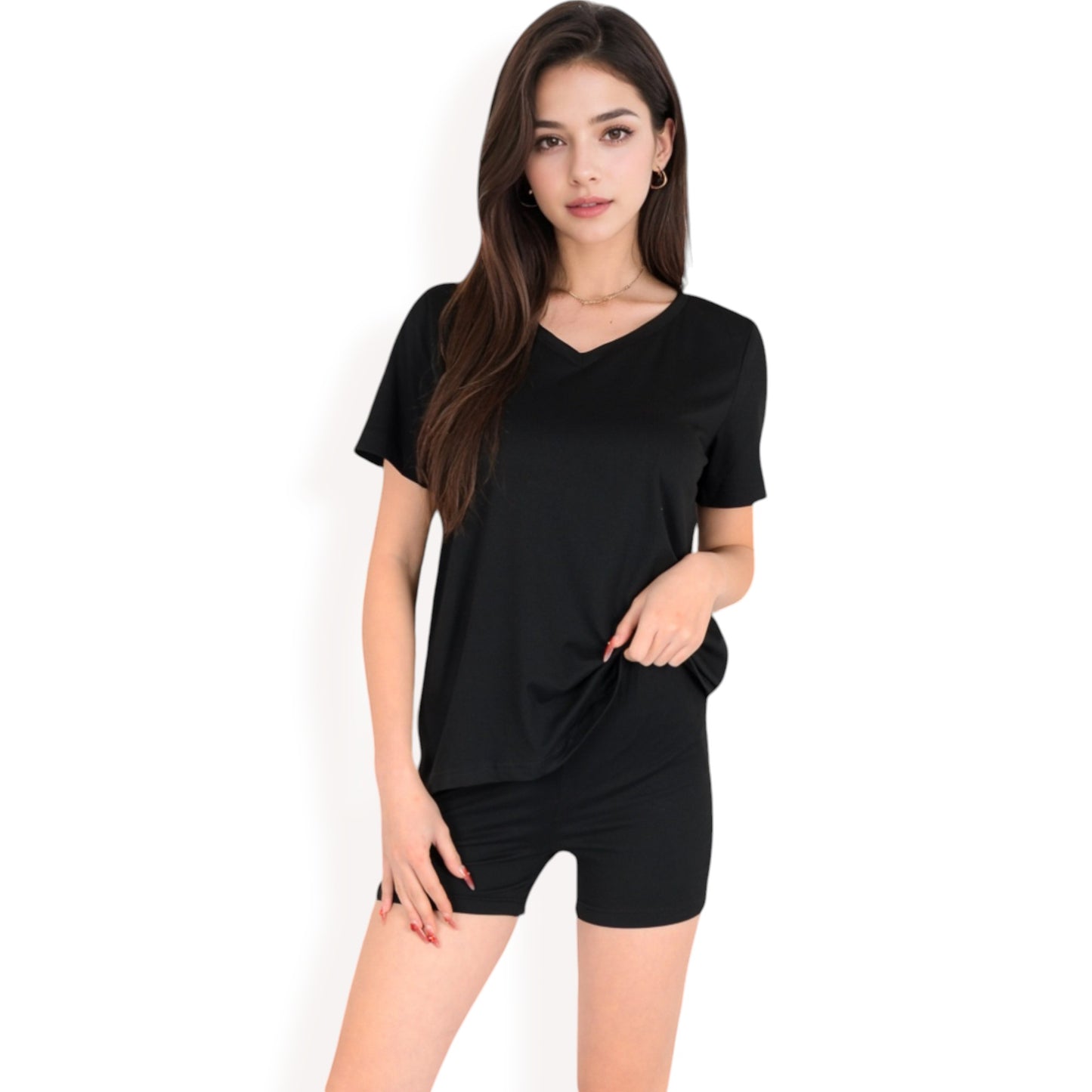 Anna-Kaci Women's V-Neck Relaxed Two-Piece Lounge Set with Shorts